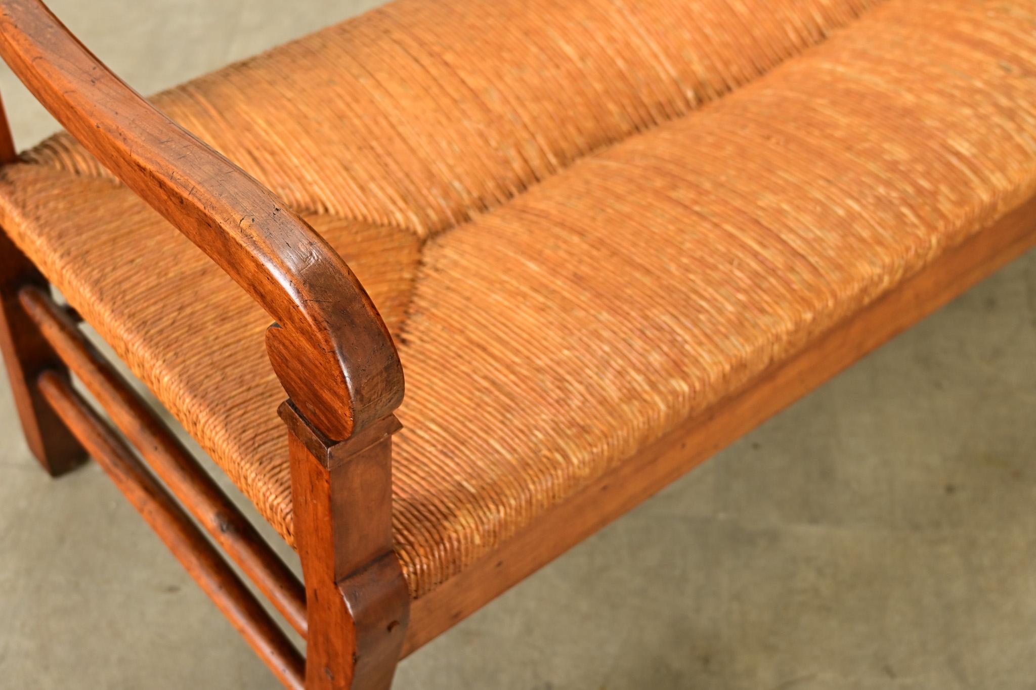 French 19th Century Oak and Rush Seat Bench 2