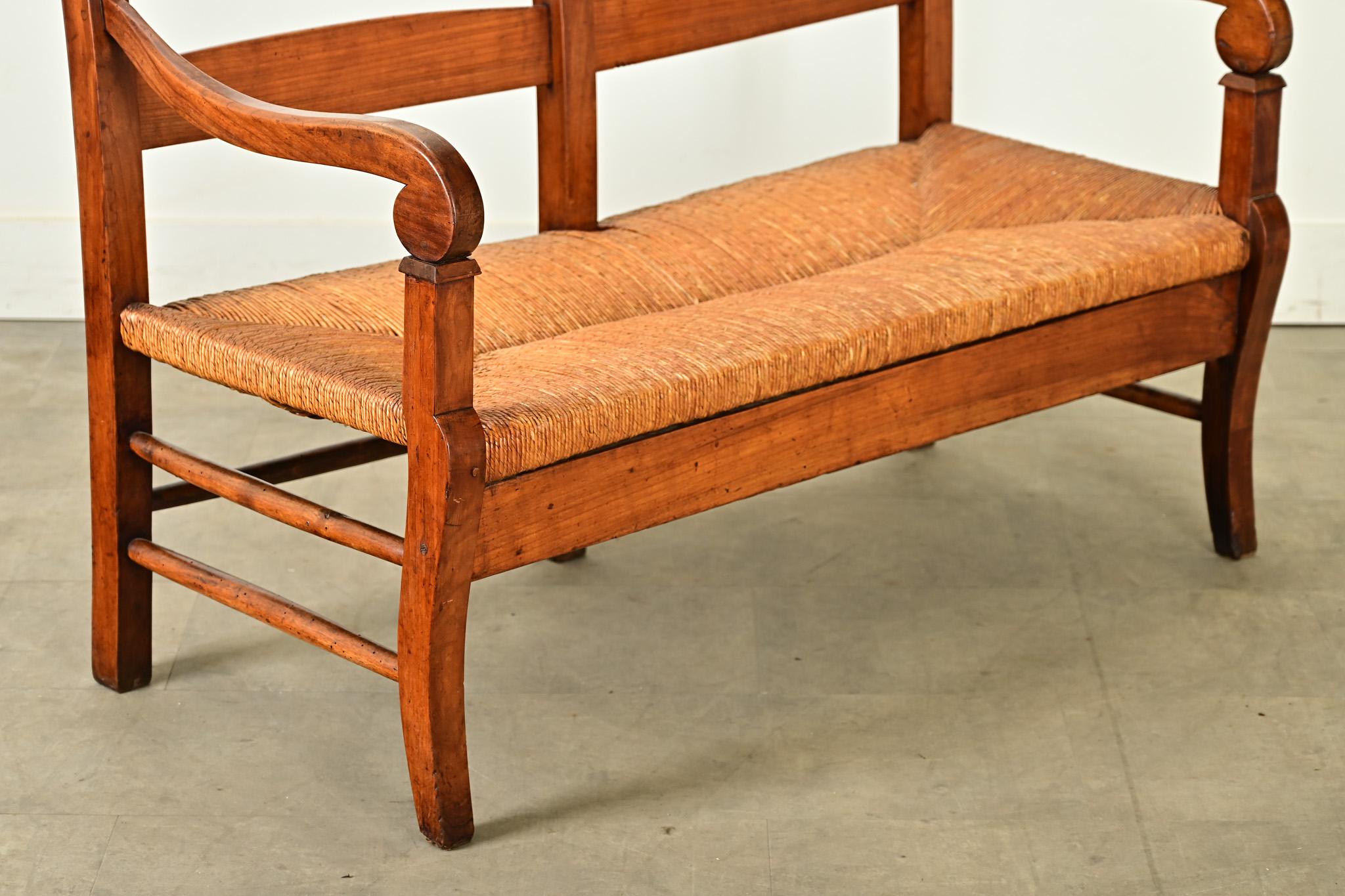 French 19th Century Oak and Rush Seat Bench 3