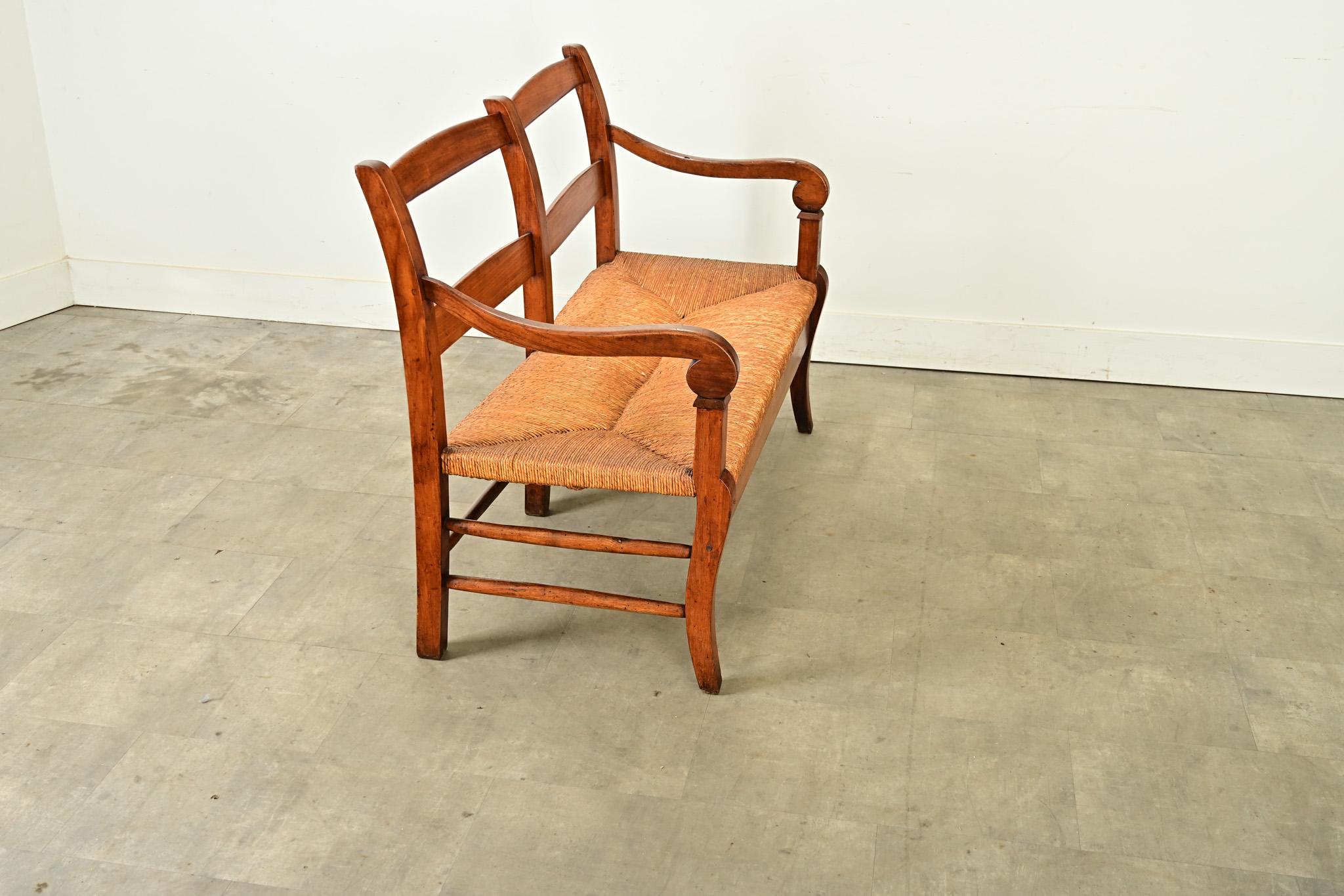 French 19th Century Oak and Rush Seat Bench 4