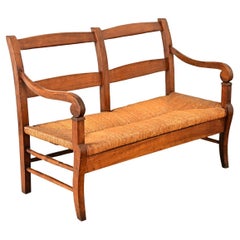 French 19th Century Oak and Rush Seat Bench