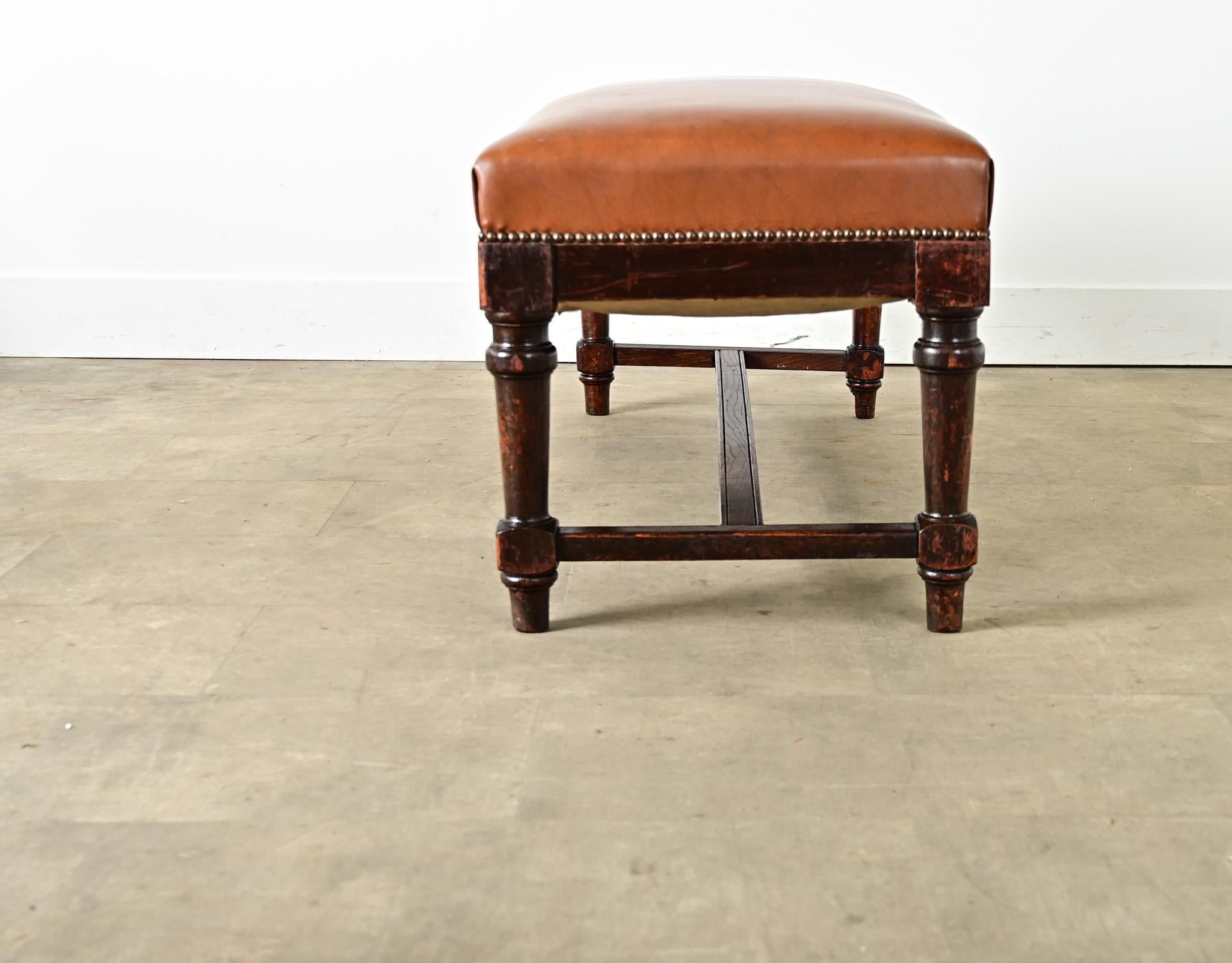 French 19th Century Oak and Upholstered Bench For Sale 4