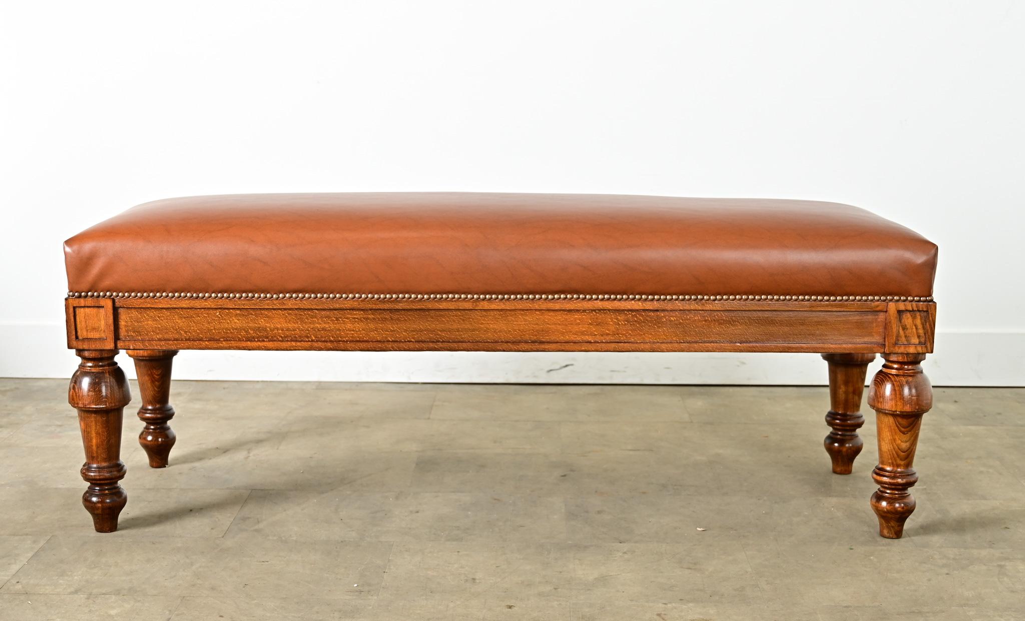 French 19th Century Oak and Upholstered Bench For Sale 5