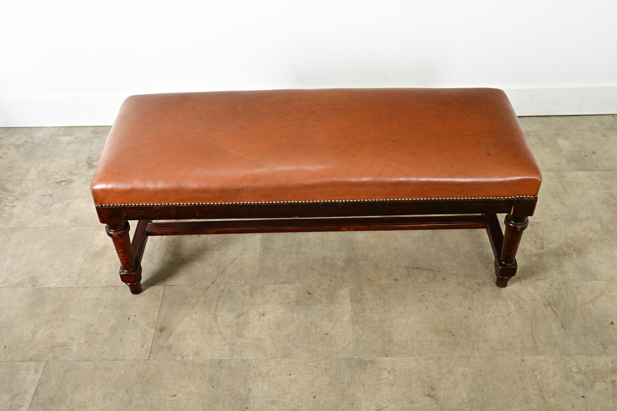 French Provincial French 19th Century Oak and Upholstered Bench For Sale