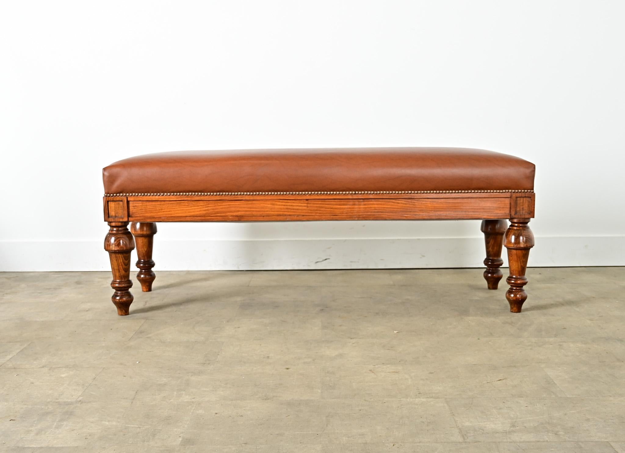 French Provincial French 19th Century Oak and Upholstered Bench For Sale