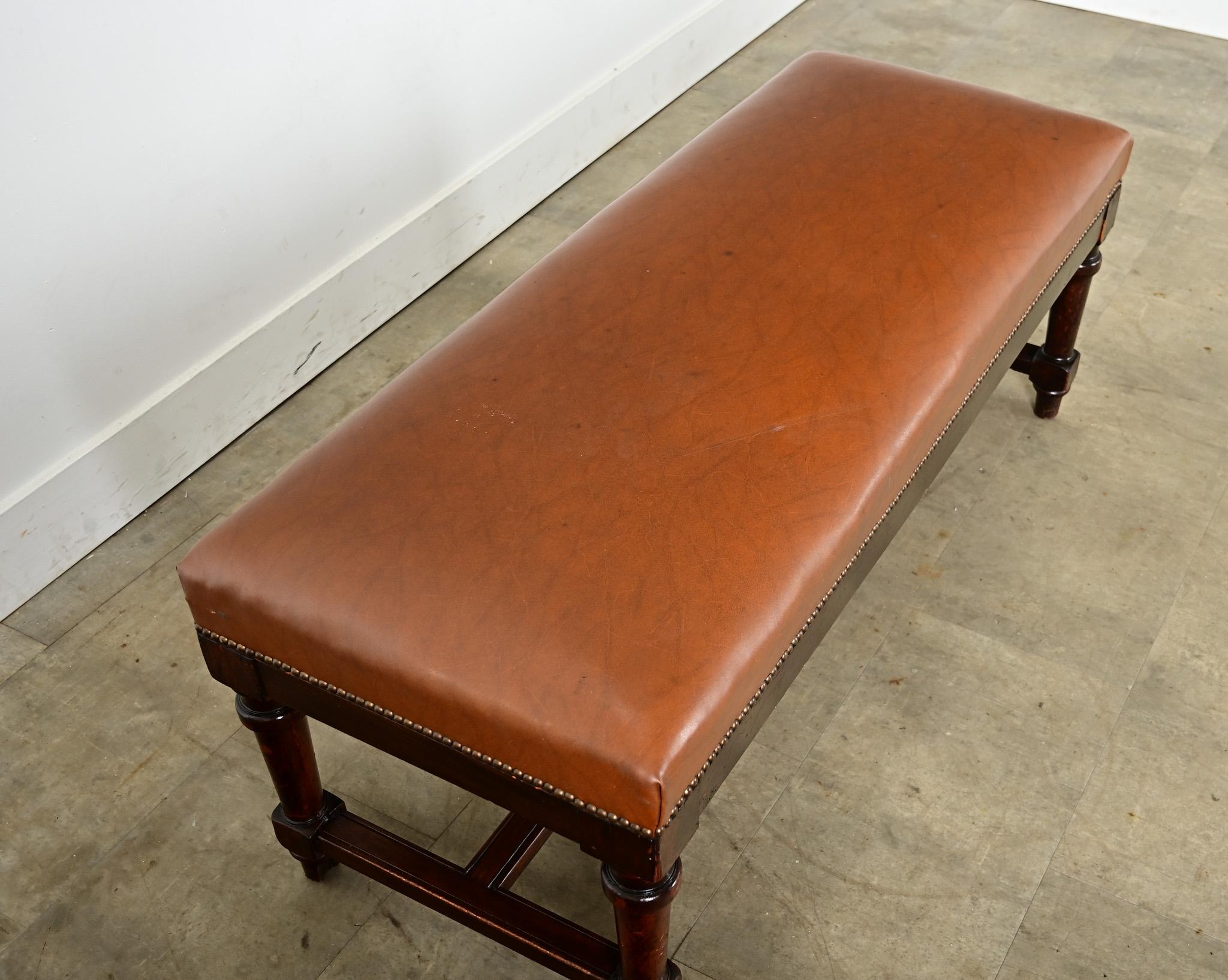 Carved French 19th Century Oak and Upholstered Bench For Sale