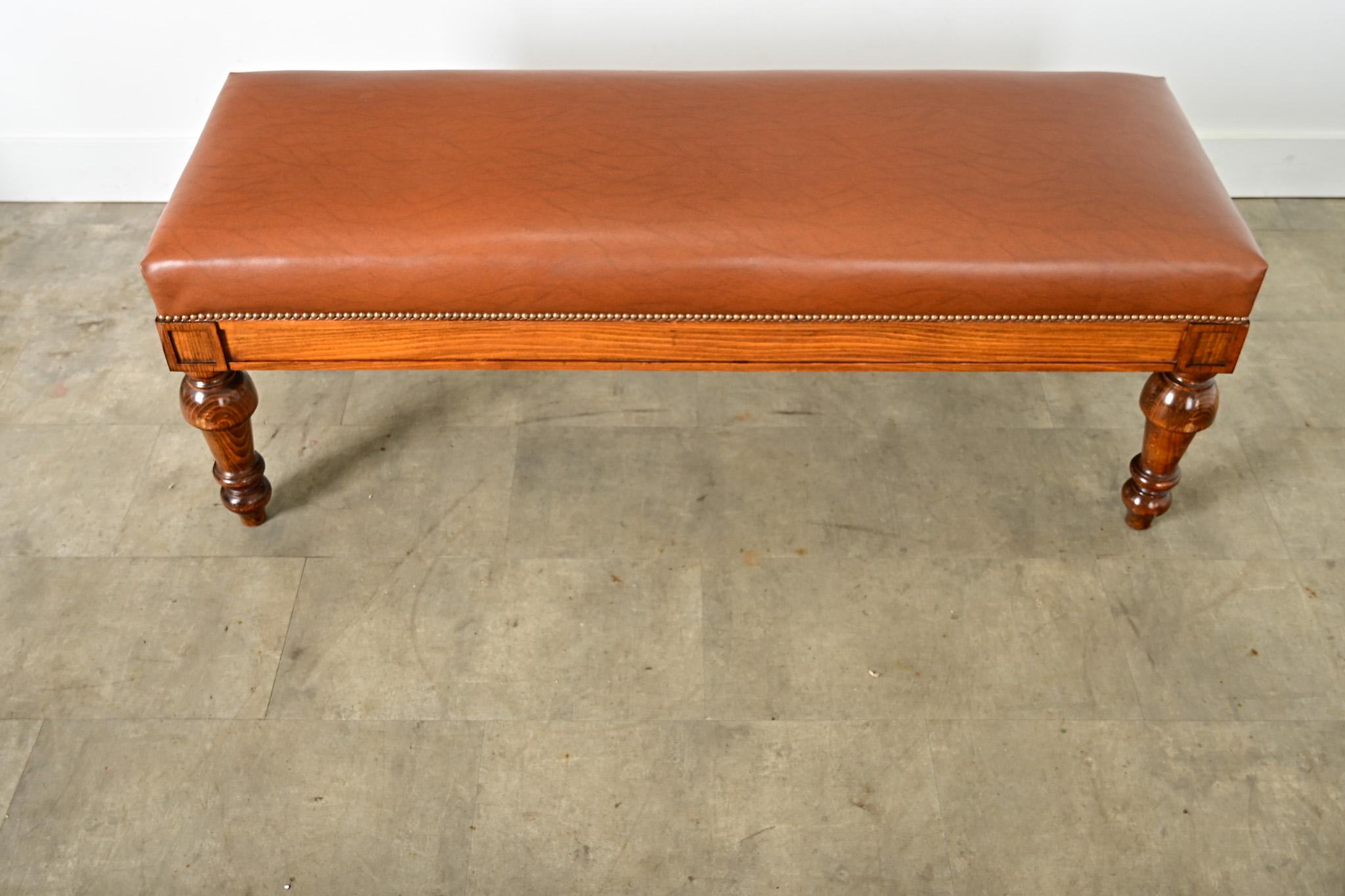 Carved French 19th Century Oak and Upholstered Bench For Sale