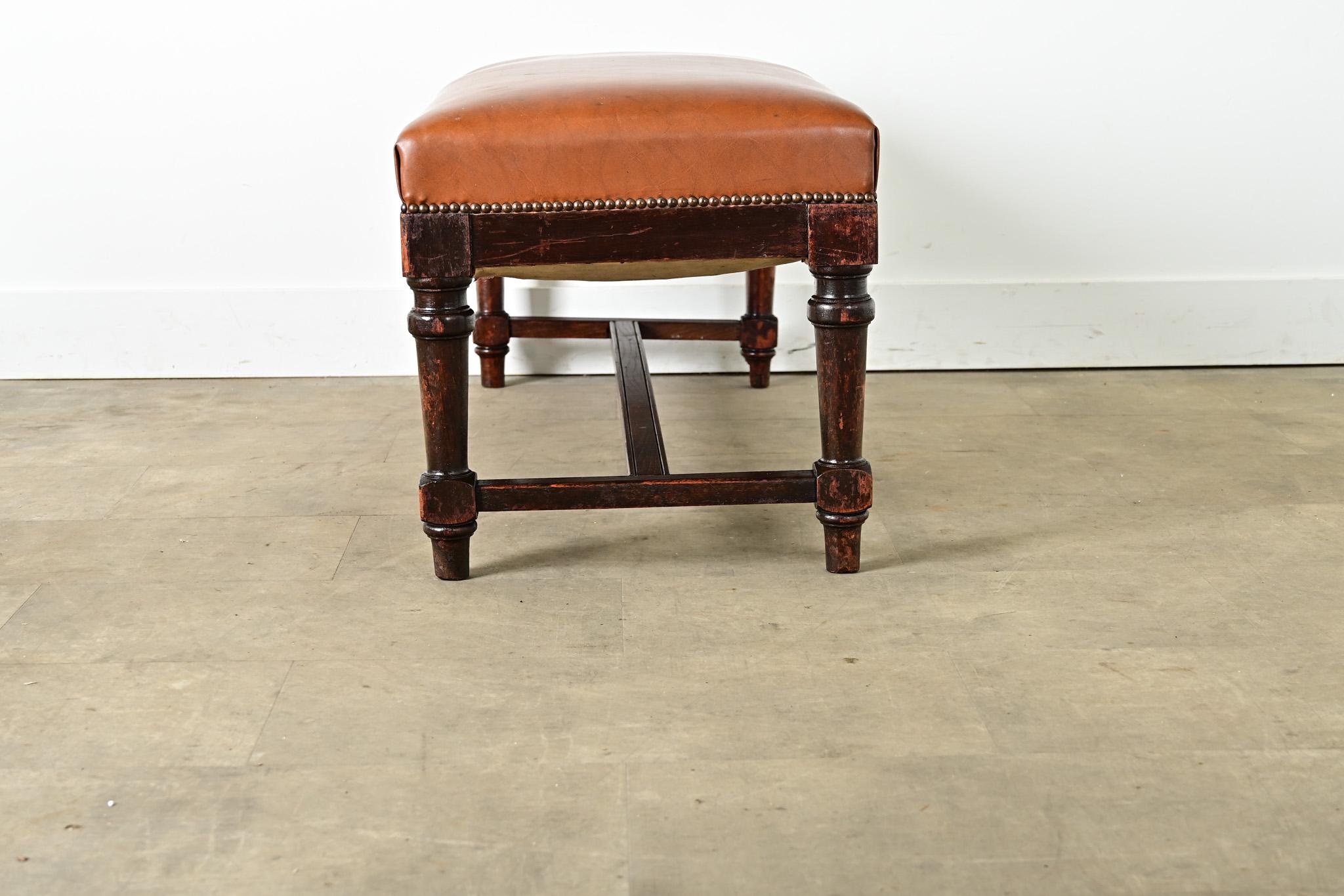 French 19th Century Oak and Upholstered Bench For Sale 1