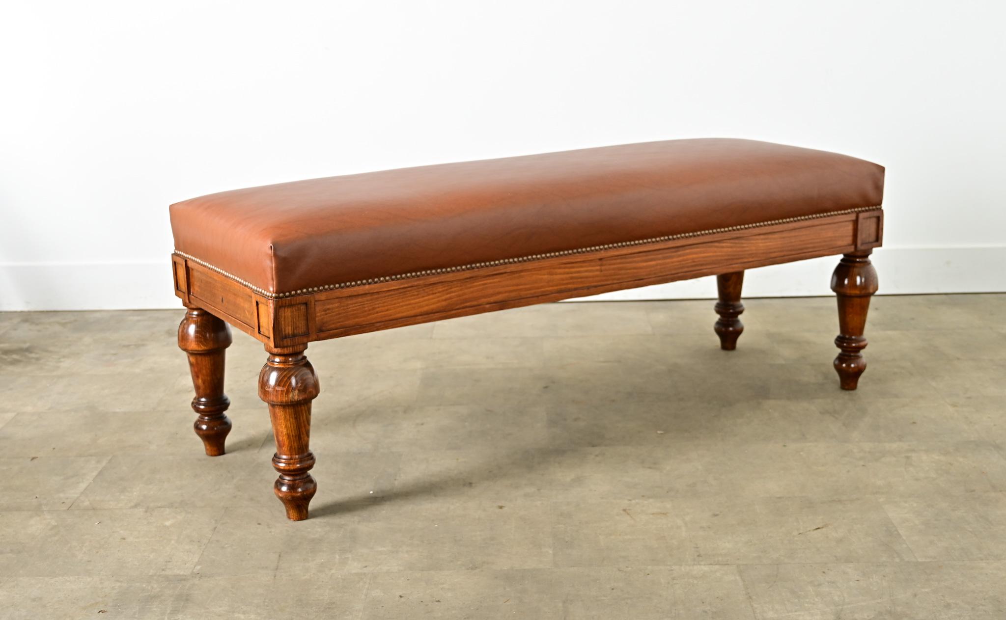 French 19th Century Oak and Upholstered Bench For Sale 1