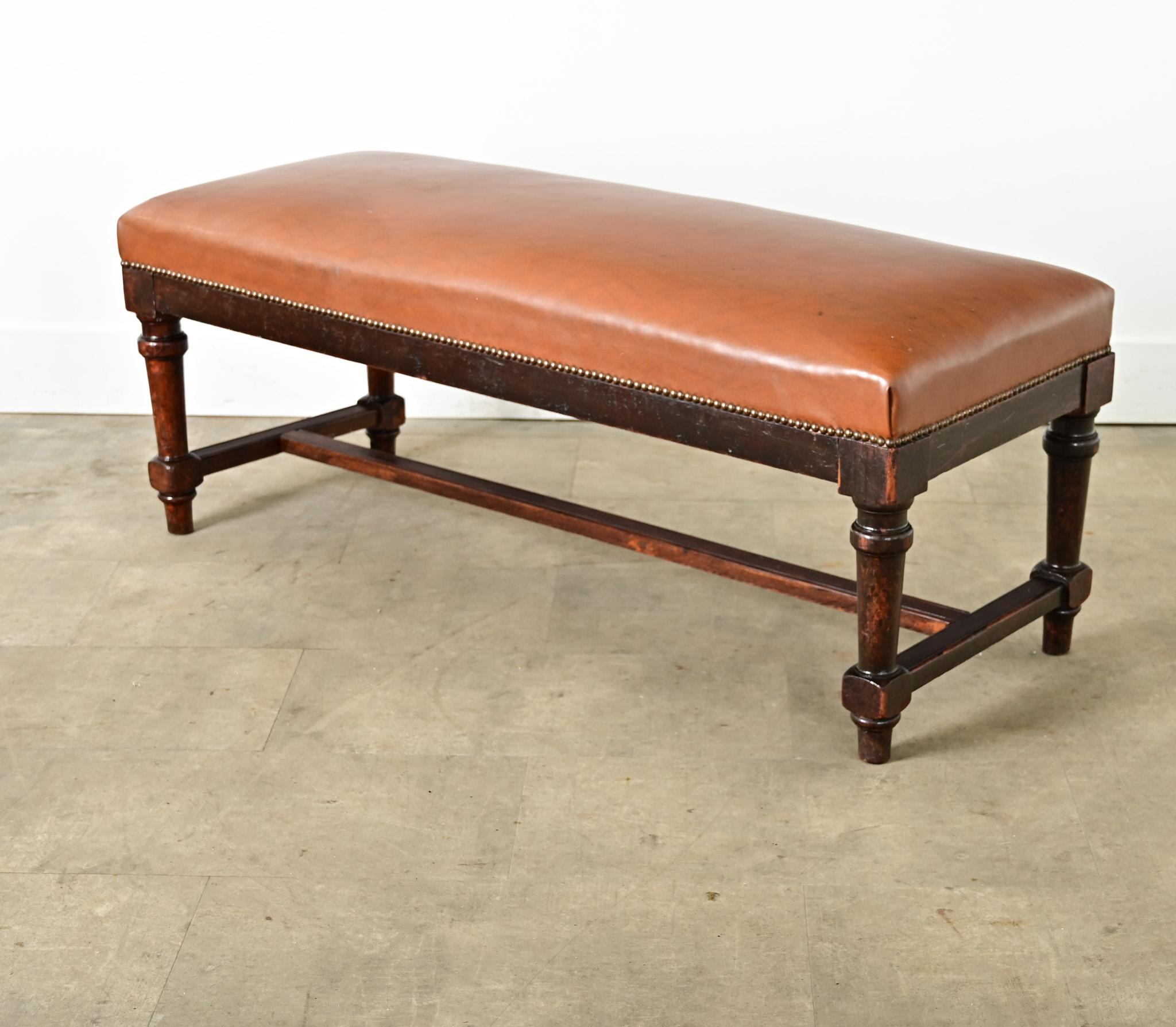 French 19th Century Oak and Upholstered Bench For Sale 3