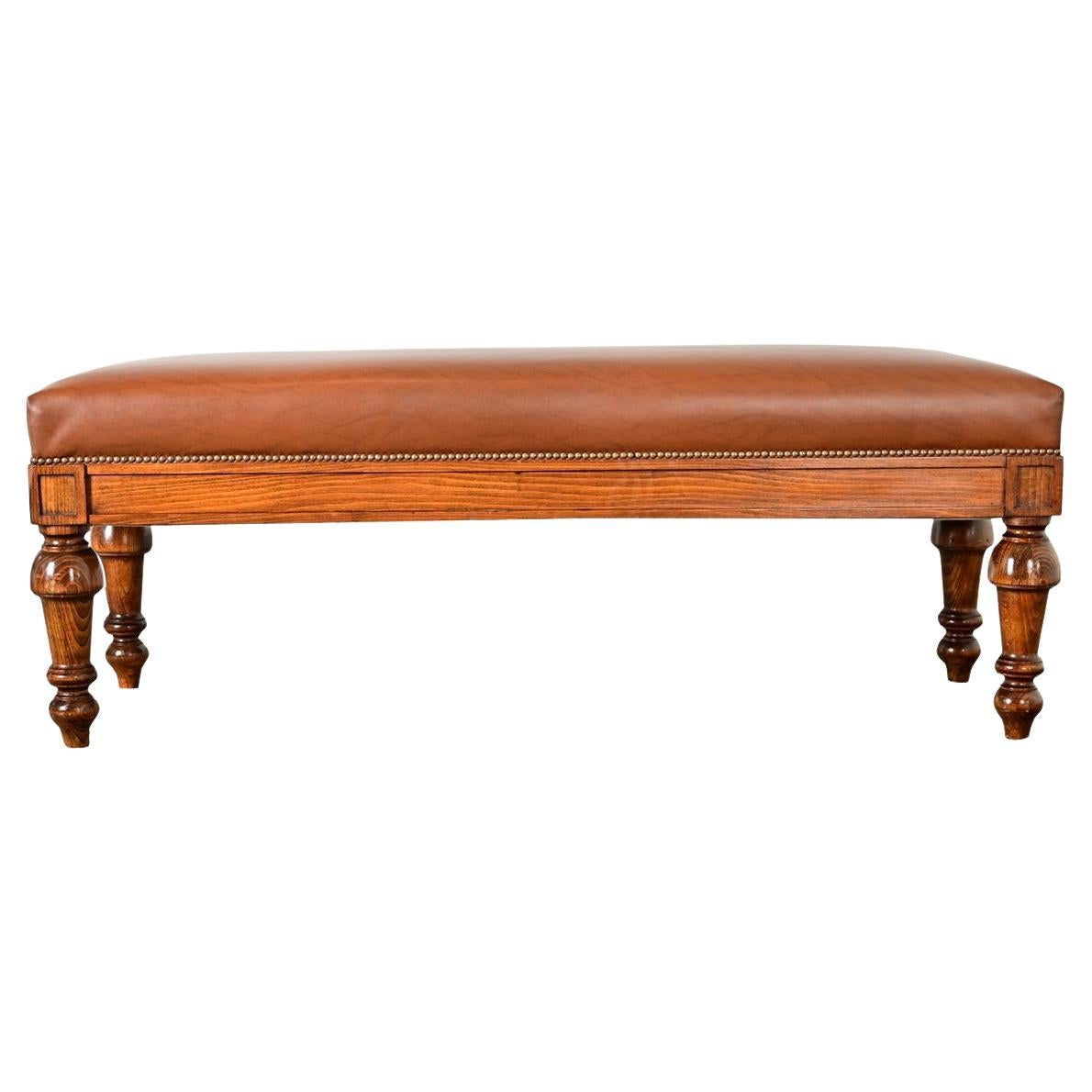 French 19th Century Oak and Upholstered Bench