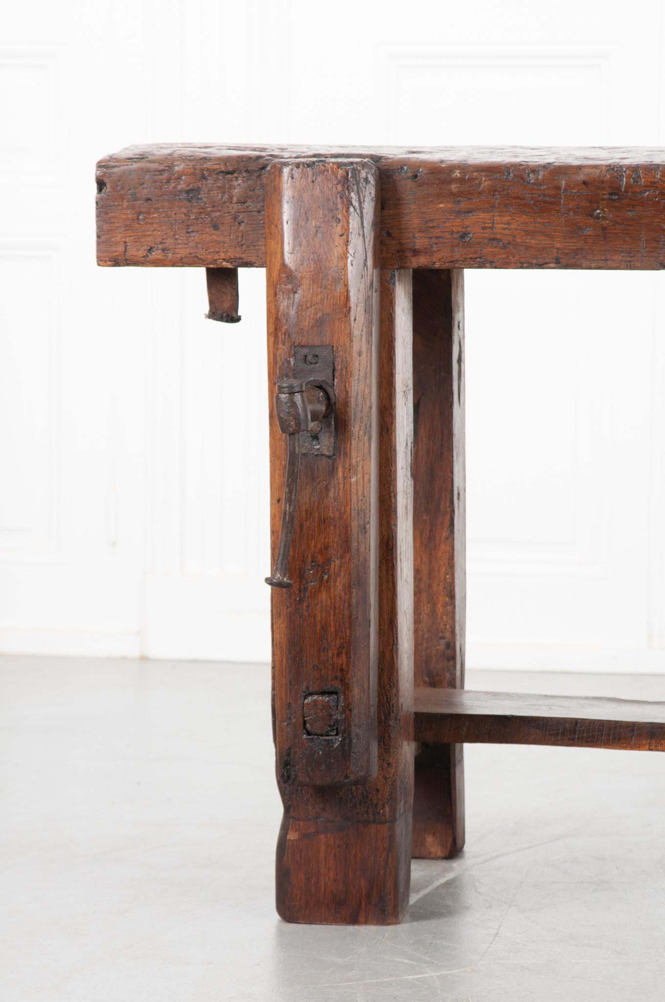Carved French 19th Century Oak Artisans Workbench