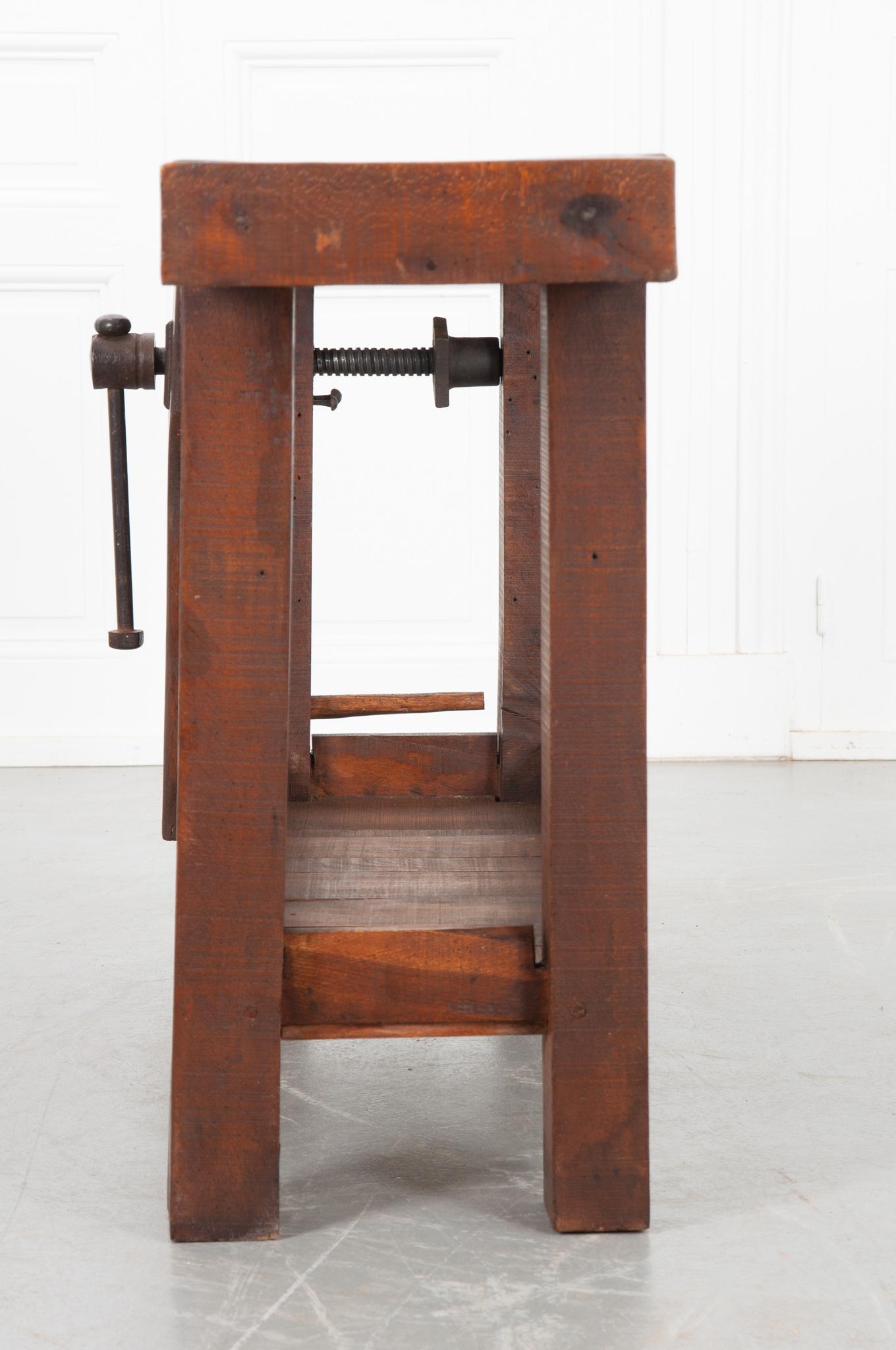 Iron French 19th Century Oak Artisans Workbench