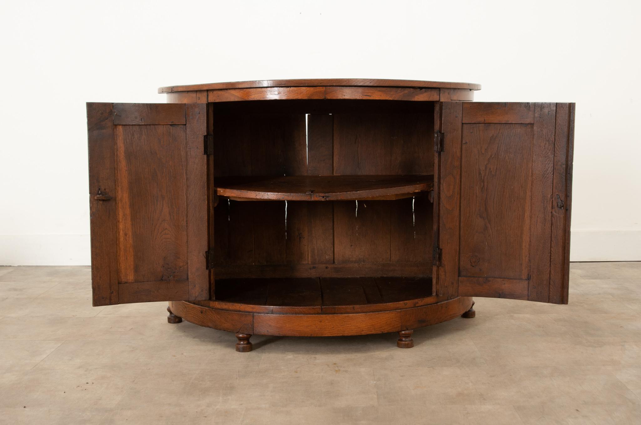 Hand-Crafted French 19th Century Oak Demilune Buffet