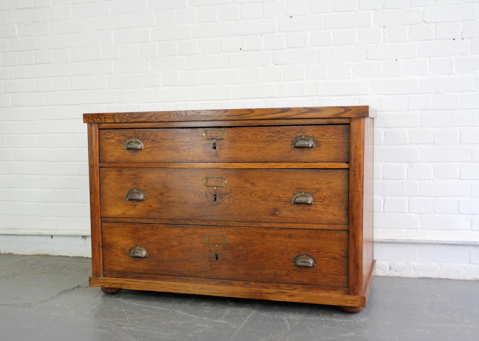 Industrial French 19th Century Oak Drapers Cabinet
