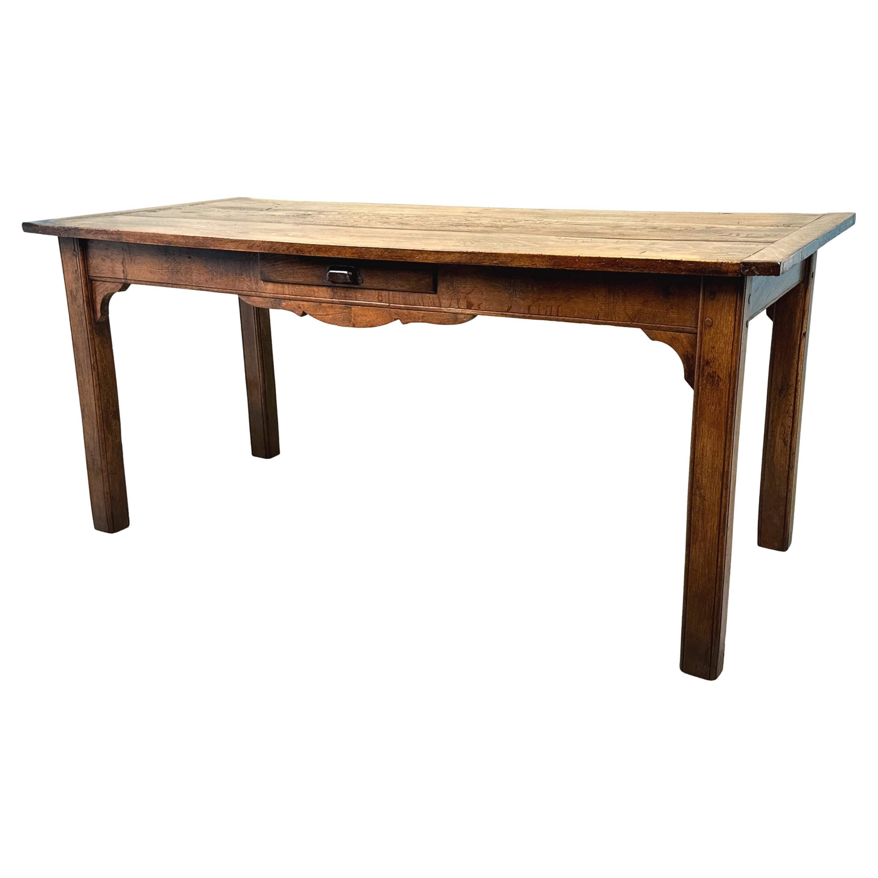French 19th Century Oak Farmhouse Dining Table For Sale