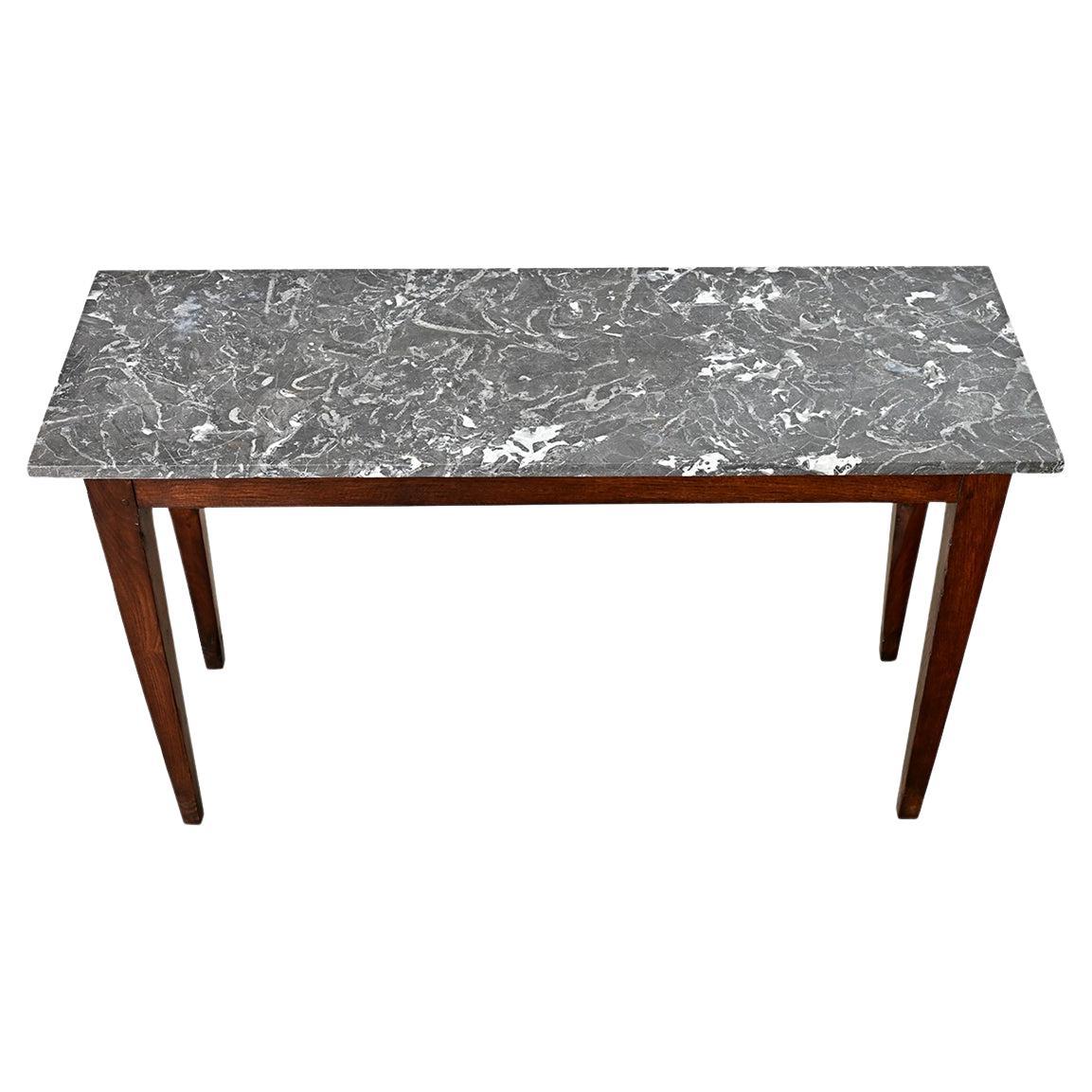 19th Century French Oak Console Table with Marble Top and Patina For Sale