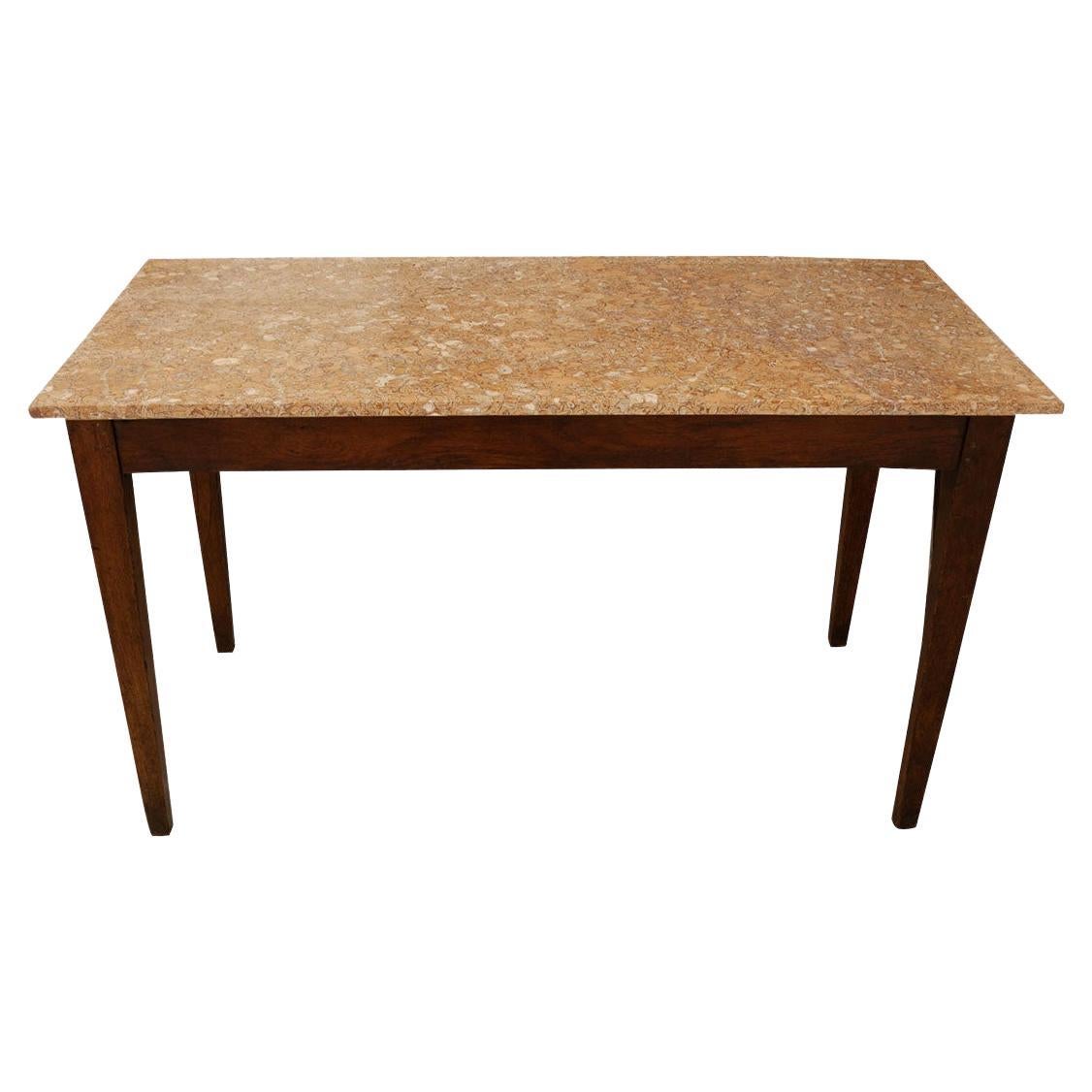 French 19th Century Oak & Stone Cafe Table For Sale