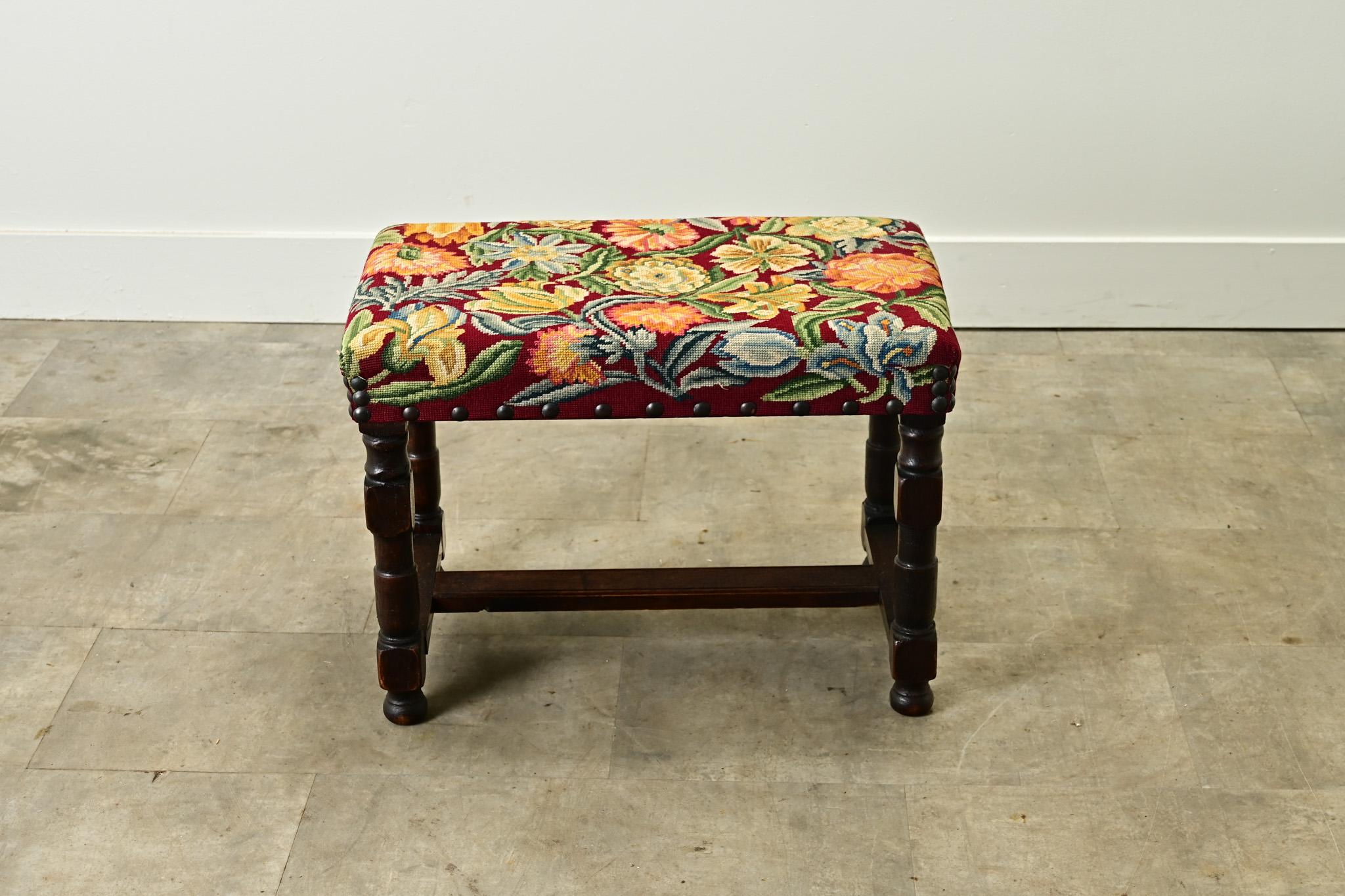 Other French 19th Century Oak & Tapestry Stool For Sale