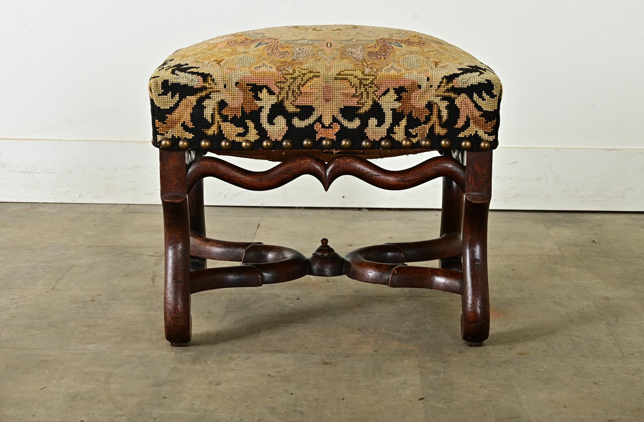 Louis XIV French 19th Century Oak Tapestry Stool
