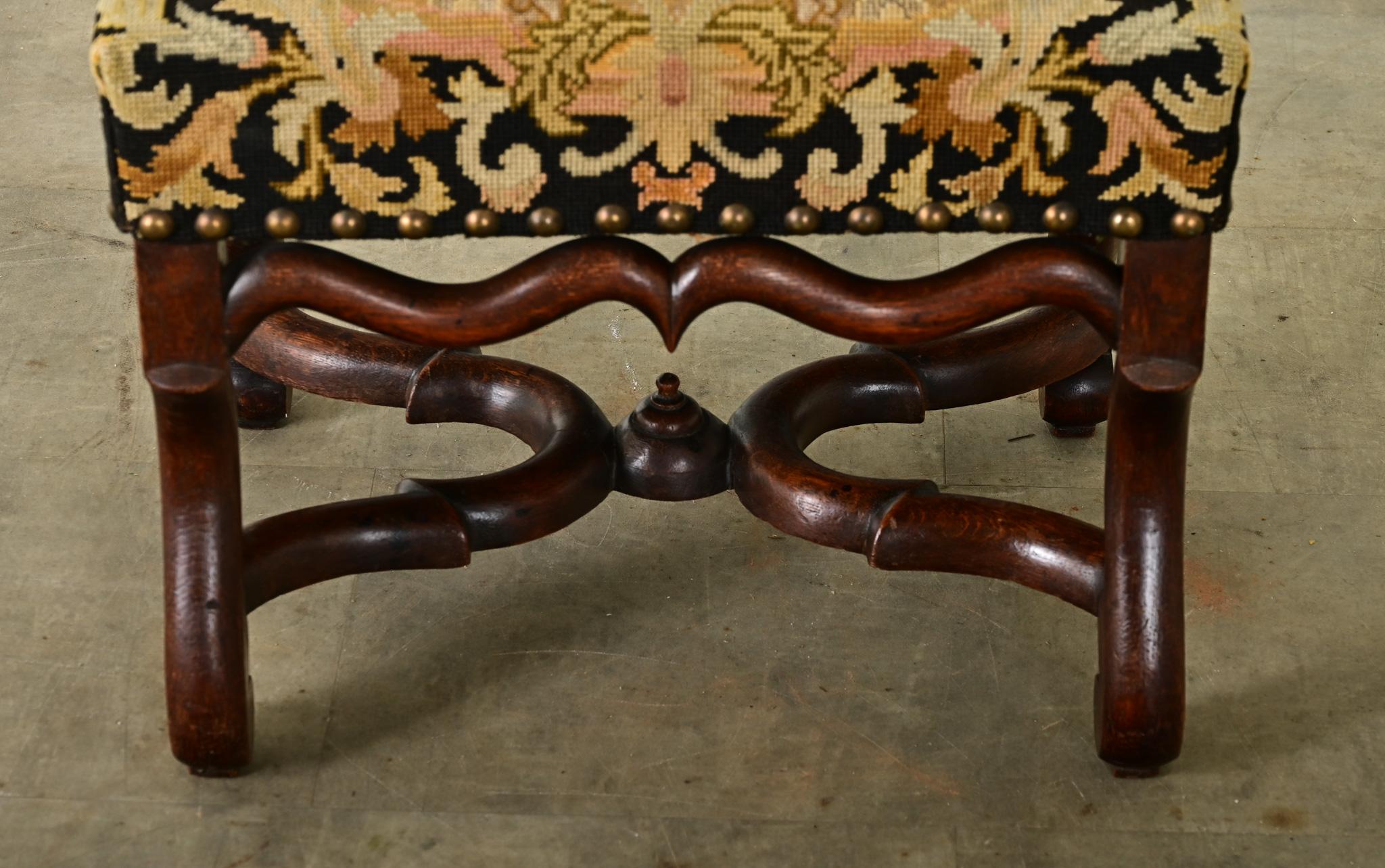 Carved French 19th Century Oak Tapestry Stool