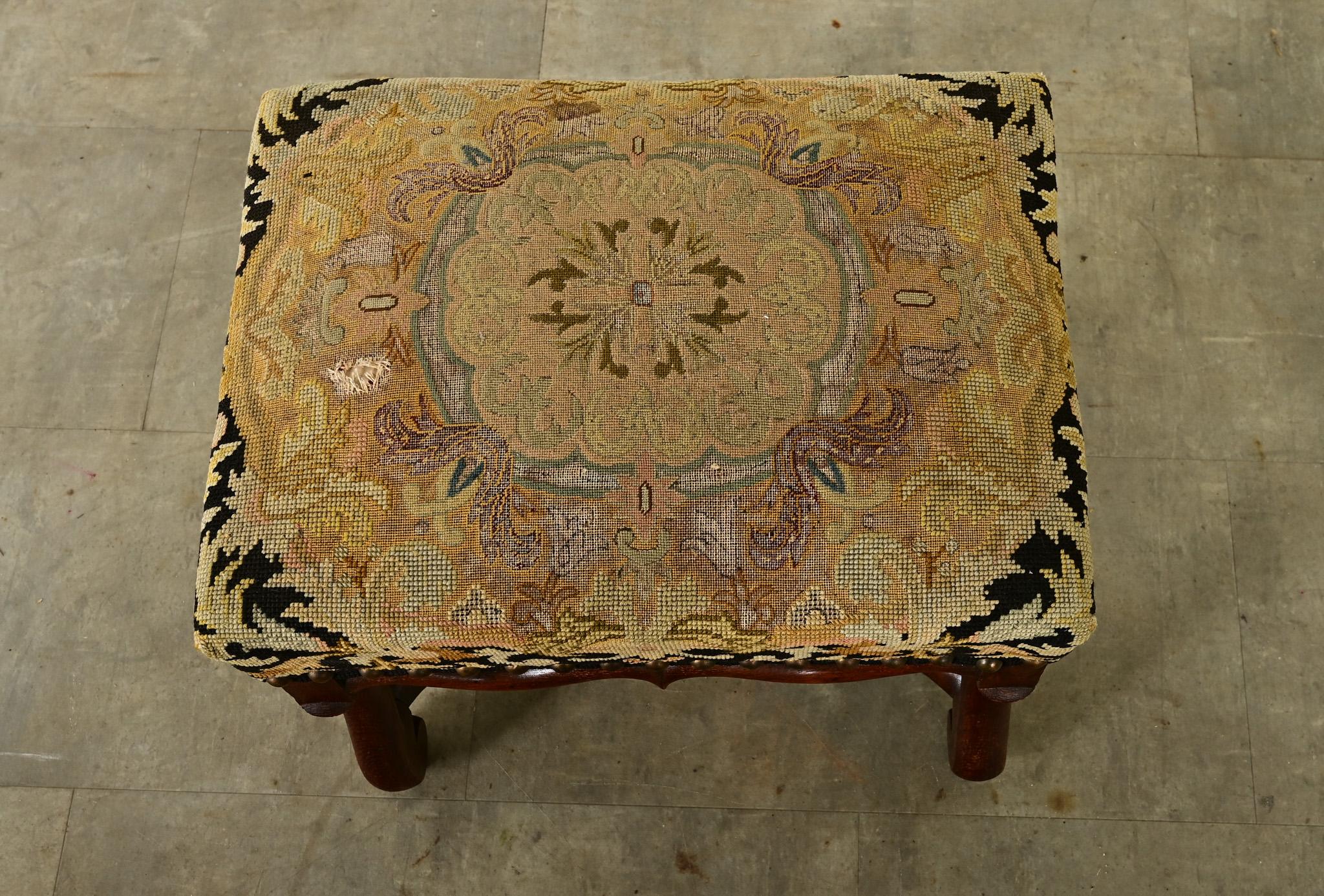 Natural Fiber French 19th Century Oak Tapestry Stool
