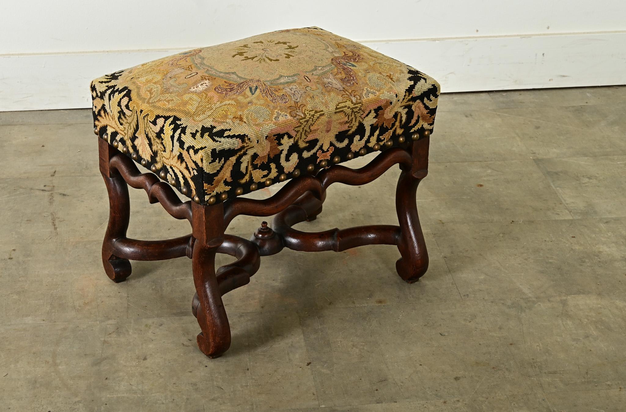 French 19th Century Oak Tapestry Stool 1
