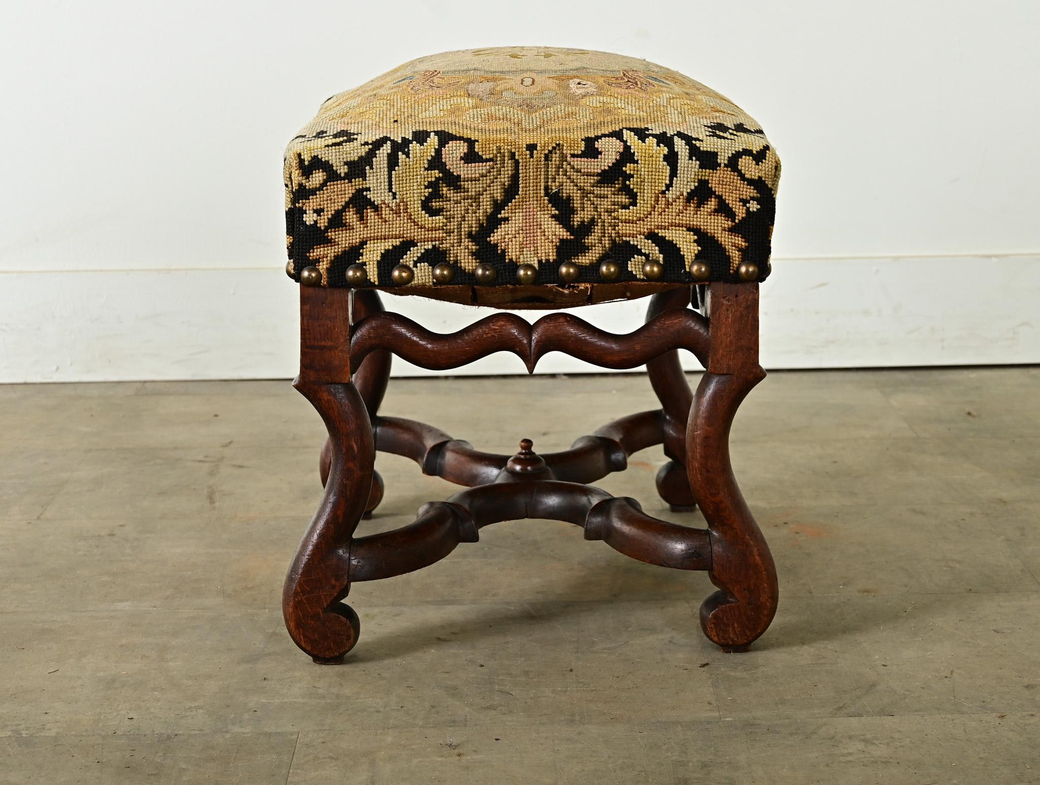 French 19th Century Oak Tapestry Stool 2
