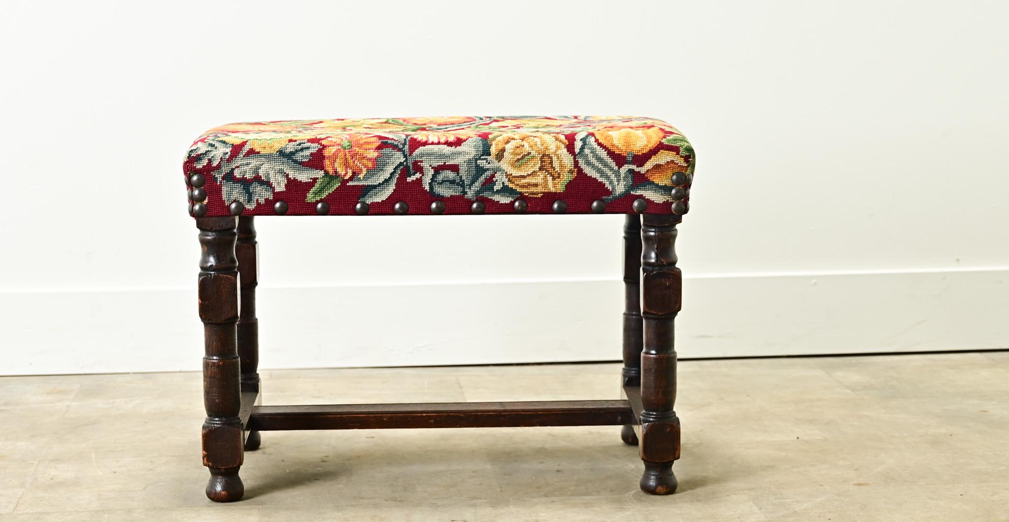 French 19th Century Oak & Tapestry Stool For Sale 3