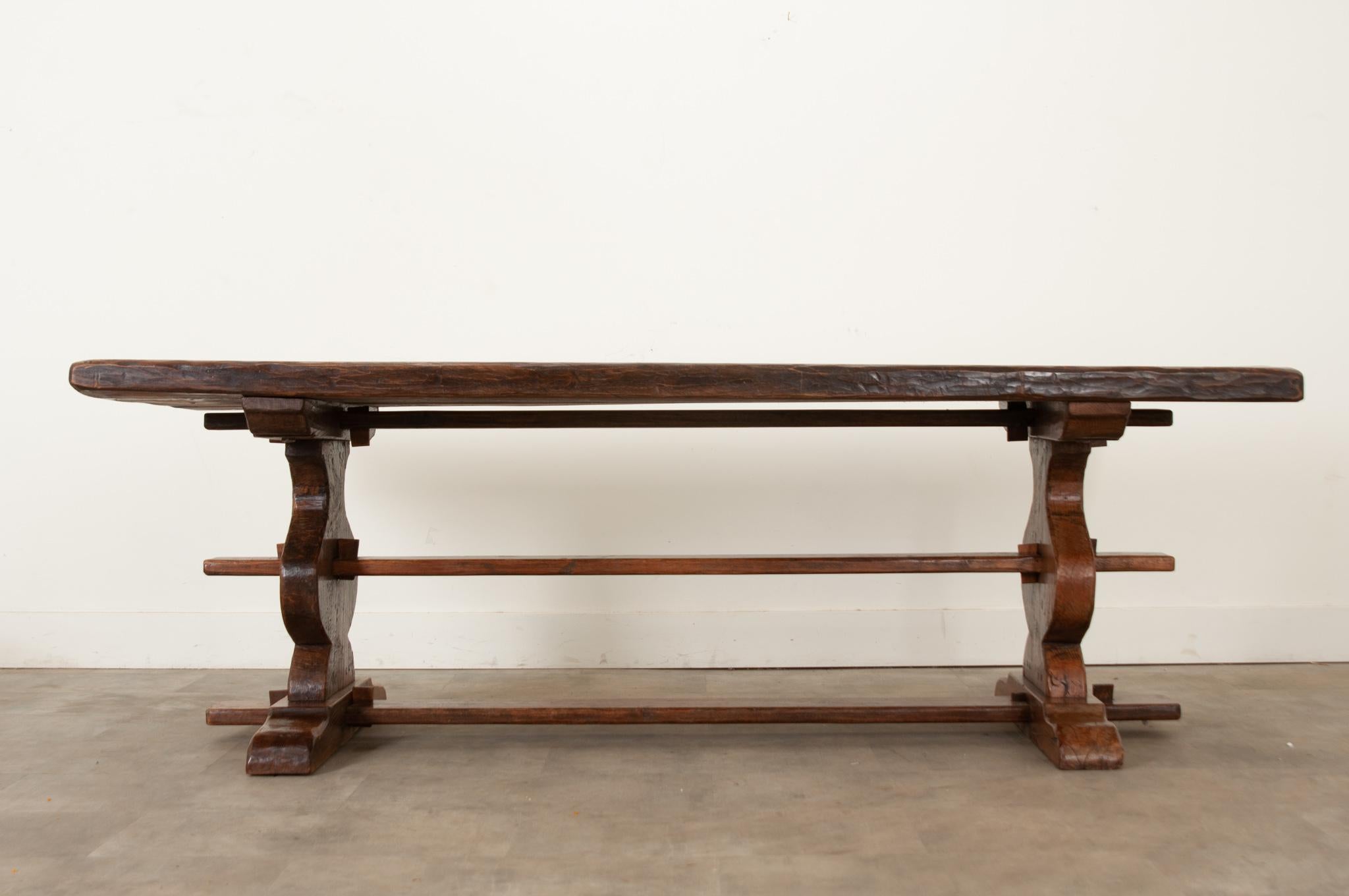 Primitive French 19th Century Oak Trestle Table For Sale