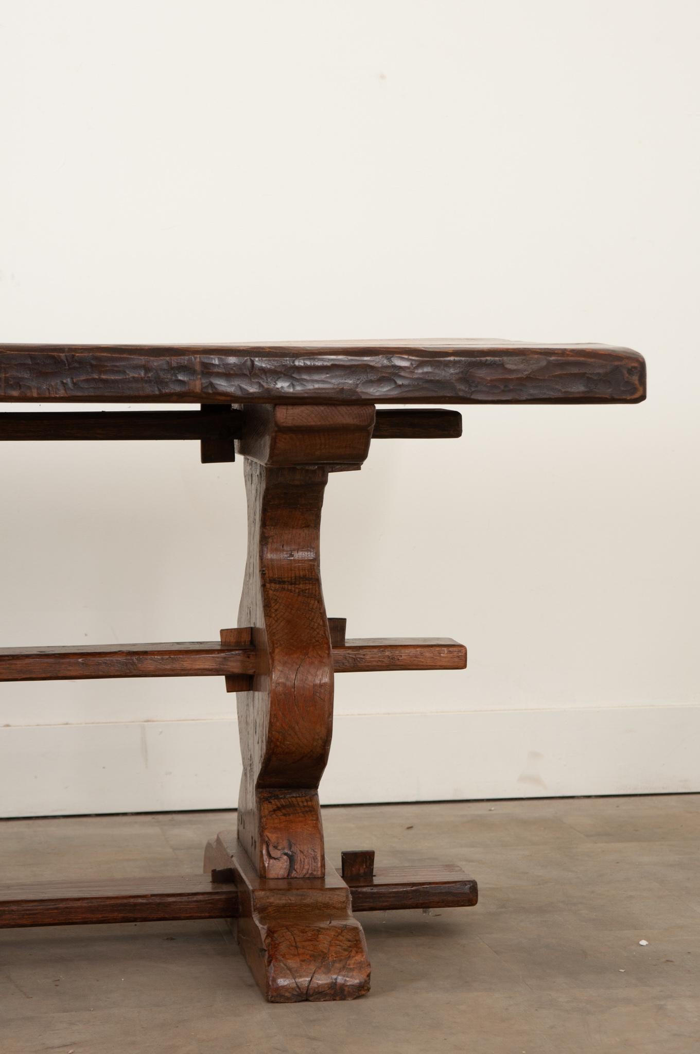 Hand-Carved French 19th Century Oak Trestle Table For Sale