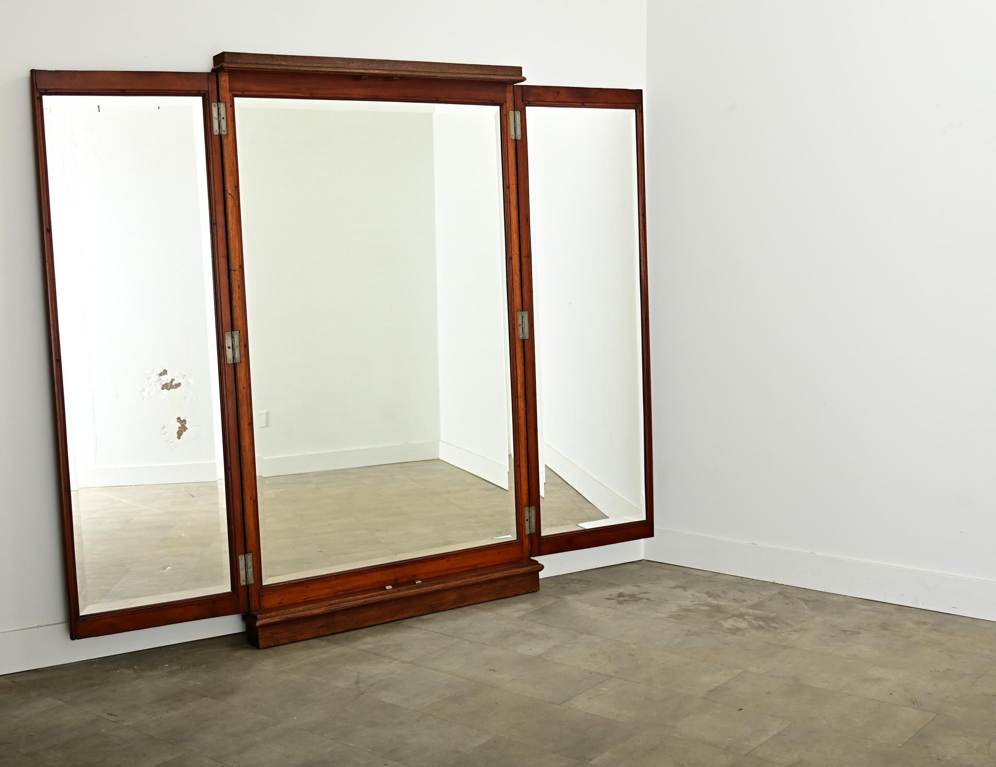French Provincial French 19th Century Oak Trifold Wall Mirror For Sale