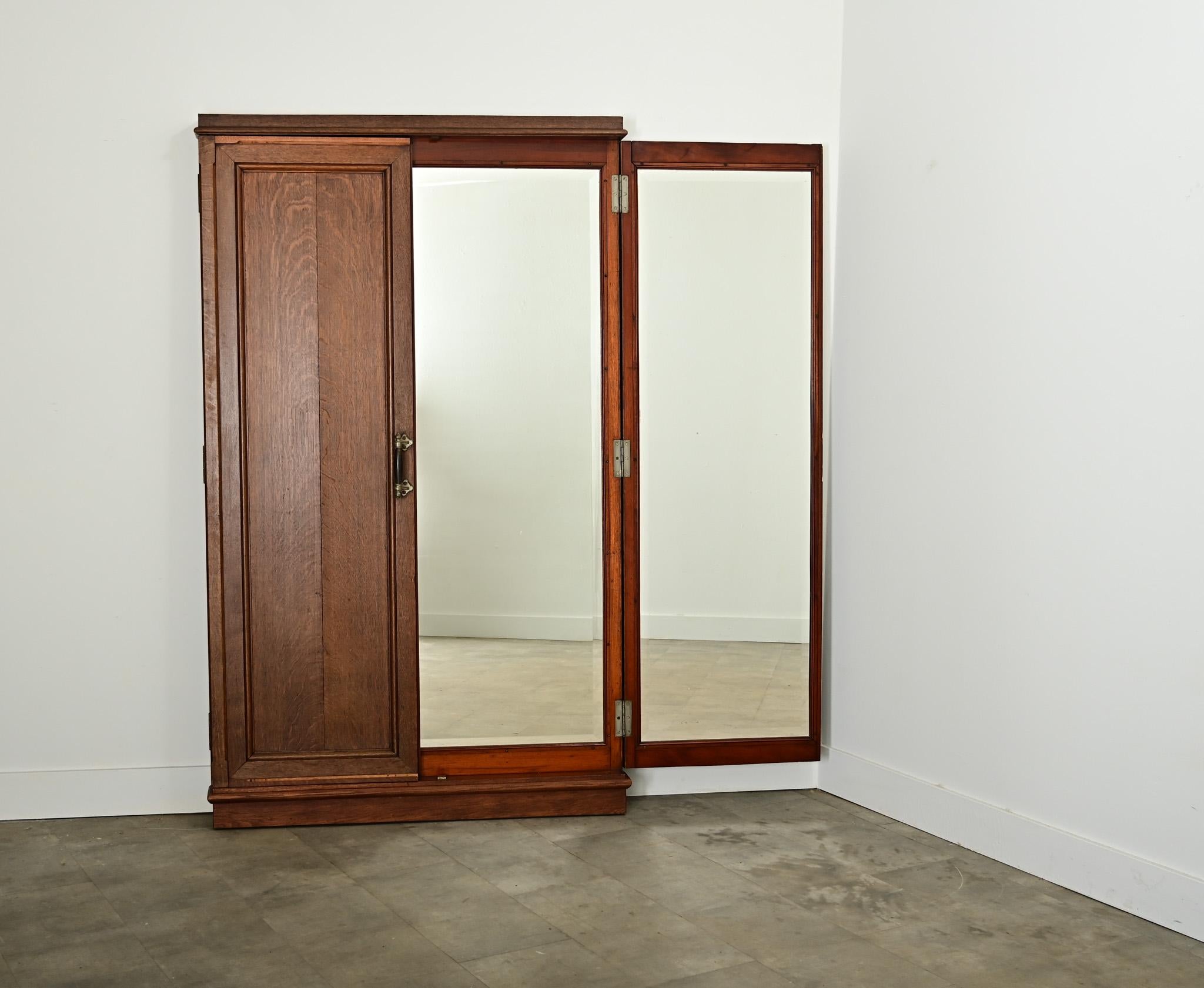 Steel French 19th Century Oak Trifold Wall Mirror For Sale
