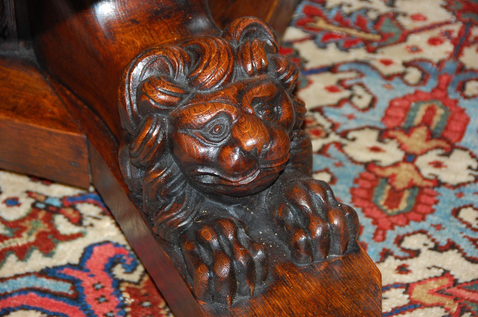 Baroque Revival French 19th Century Octagonal Center or Dining Table Carved Recumbant Lion Base
