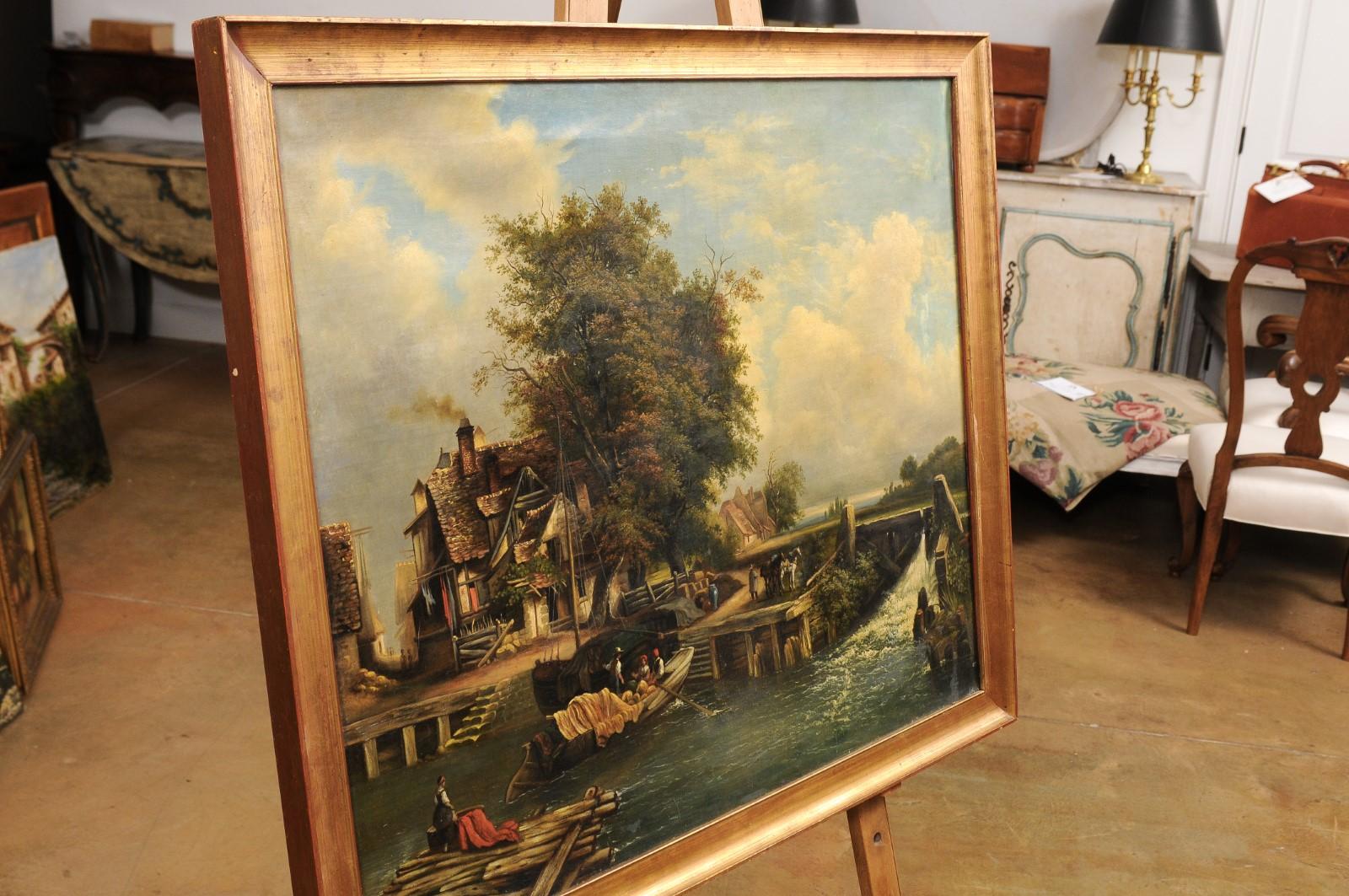 French 19th Century Oil Landscape Painting Depicting a Country Life Scene For Sale 4