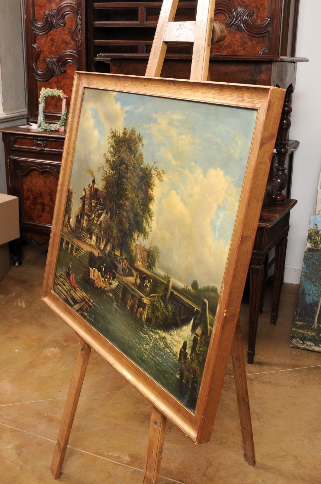 French 19th Century Oil Landscape Painting Depicting a Country Life Scene For Sale 5