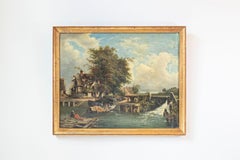 French 19th Century Oil Landscape Painting Depicting a Country Life Scene