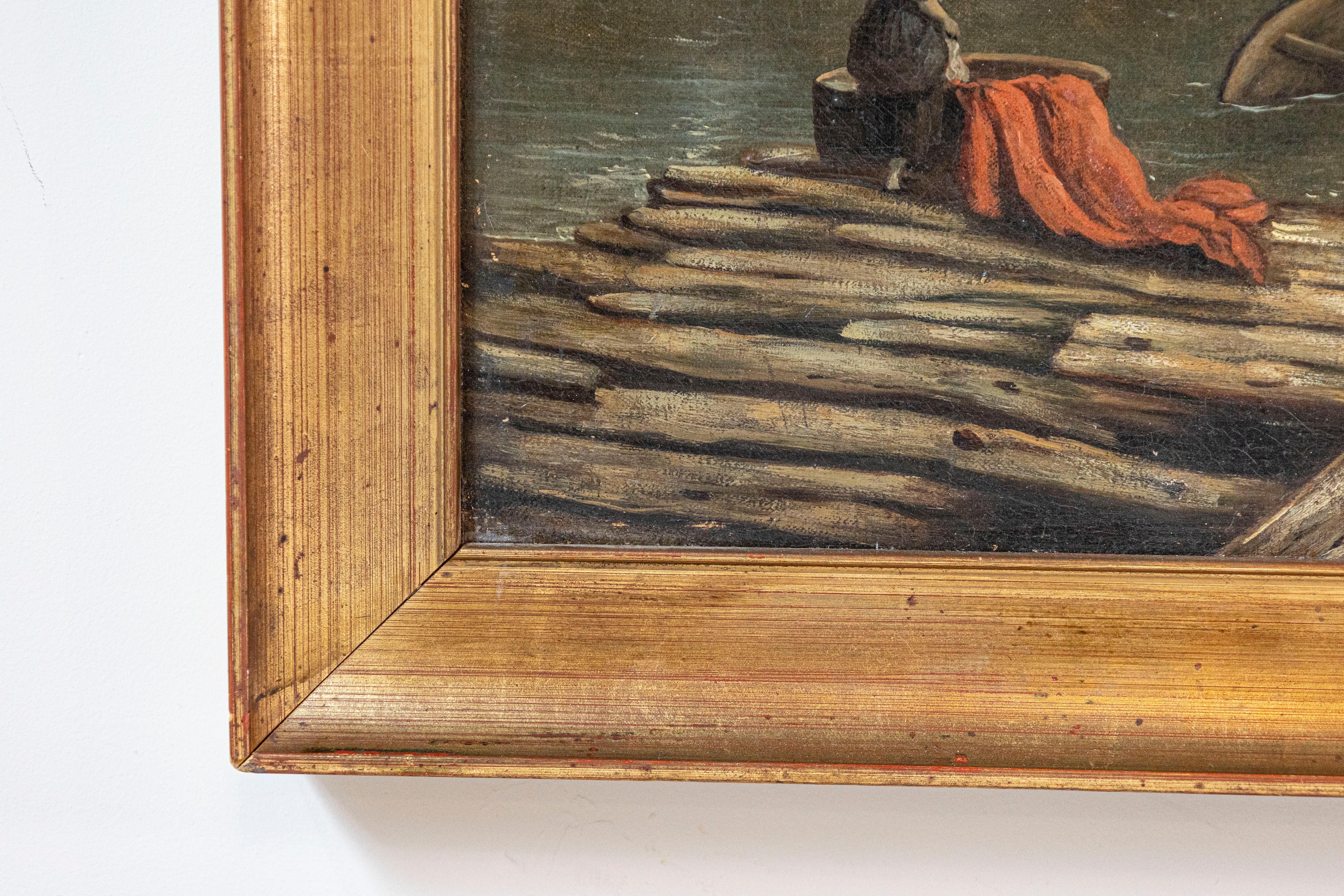 Canvas French 19th Century Oil Landscape Painting Depicting a Country Life Scene For Sale