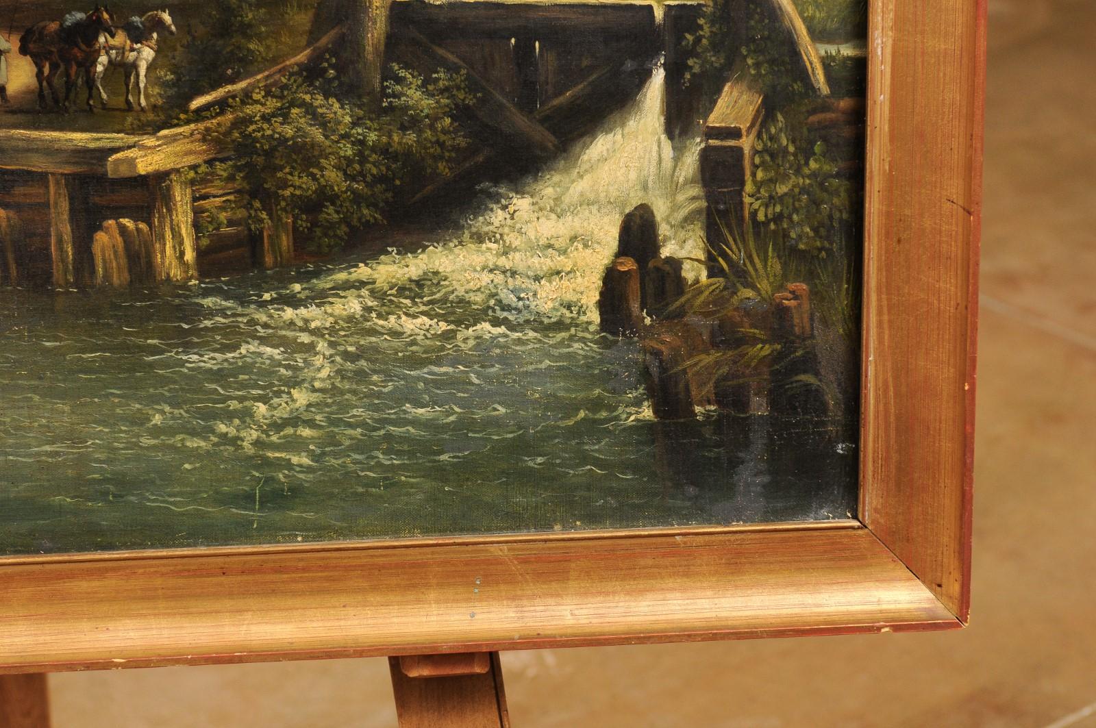 XIXe siècle Peinture à l'huile française du 19ème siècle représentant une scène de vie rurale en vente