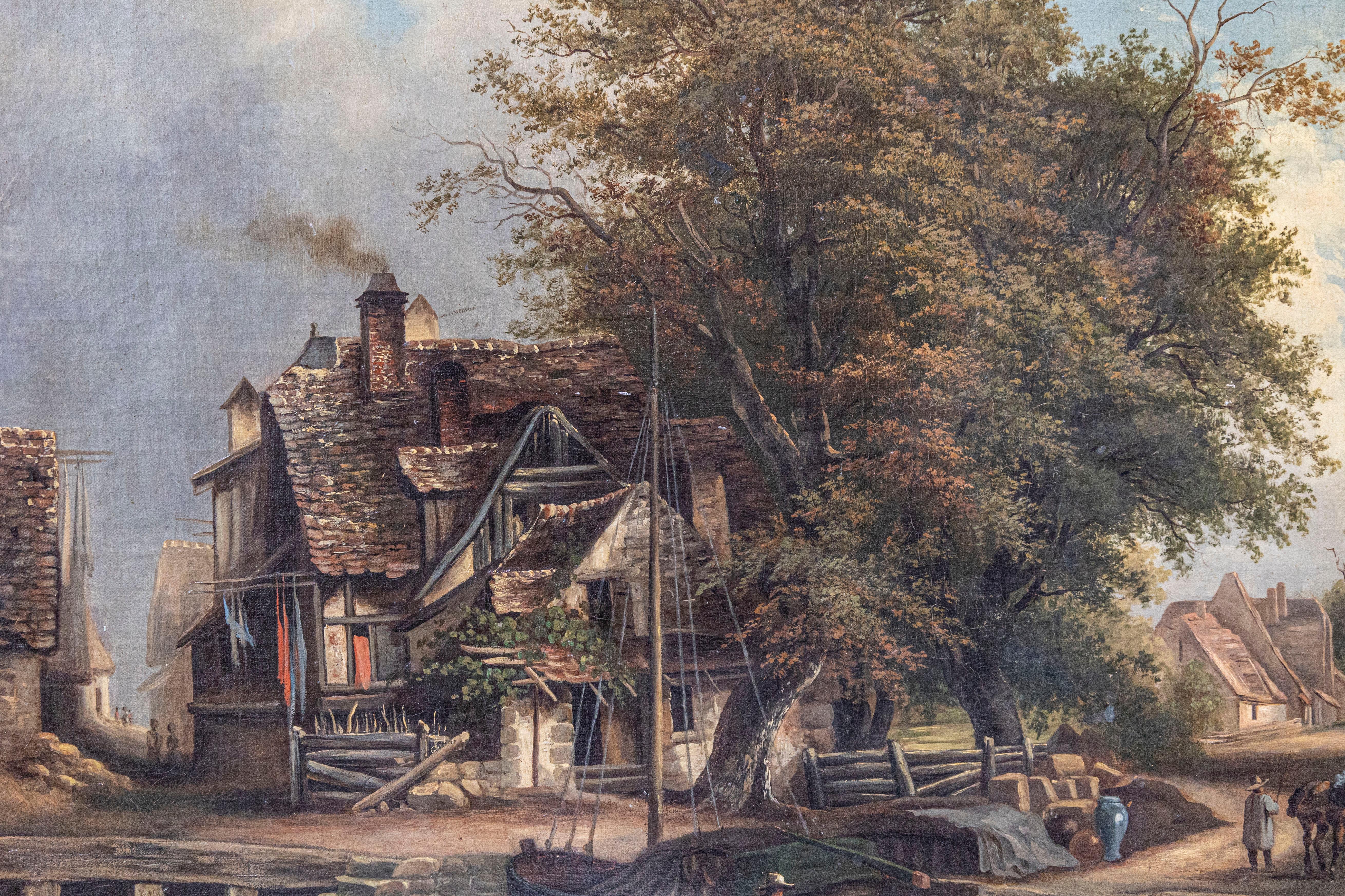 French 19th Century Oil Landscape Painting Depicting a Country Life Scene For Sale 2