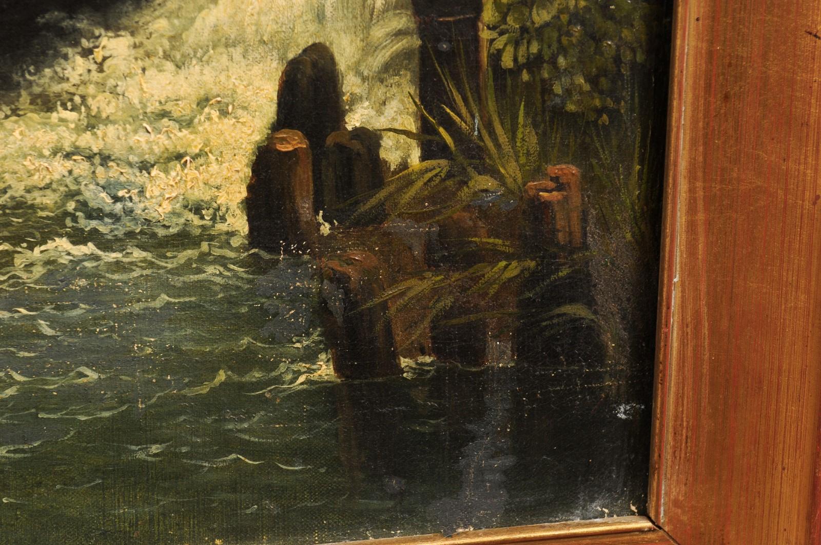Peinture à l'huile française du 19ème siècle représentant une scène de vie rurale en vente 2