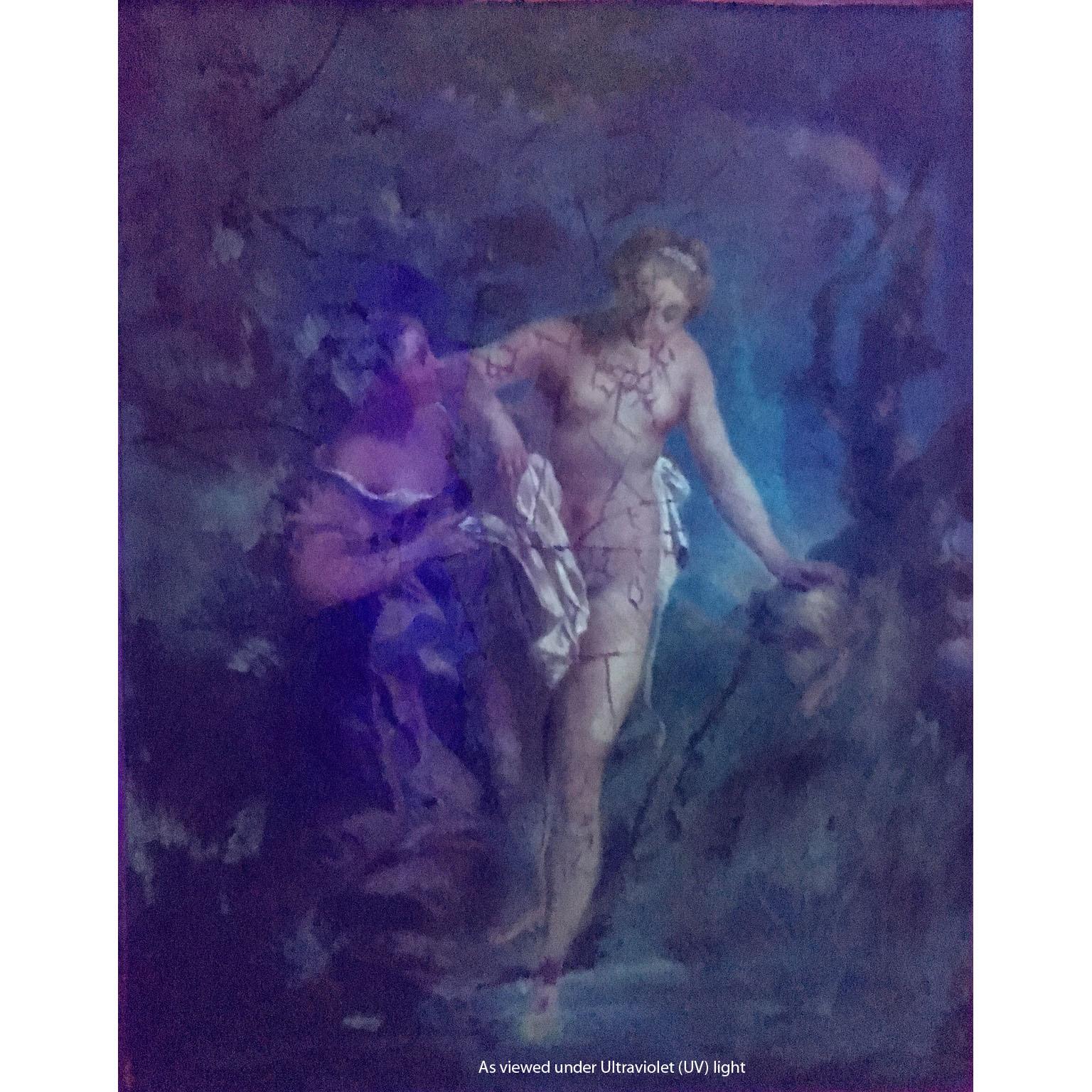 Peinture à l’huile sur panneau d’artiste française du XIXe siècle, La baigneuse et sa fille, d’après LeMoyne en vente 1