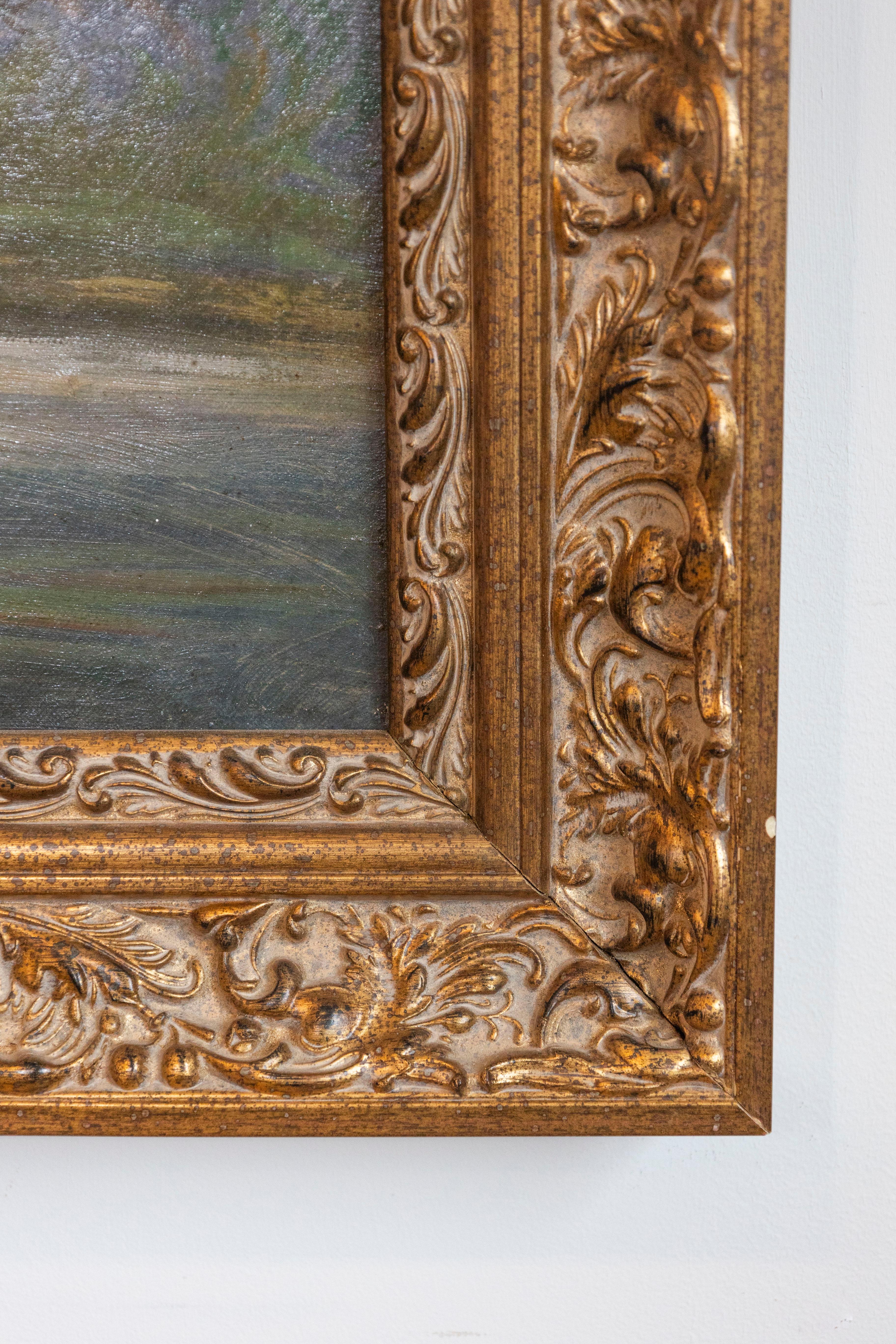 Restauration French 19th Century Oil on Canvas Floral Painting circa 1830 in Gilt Frame For Sale
