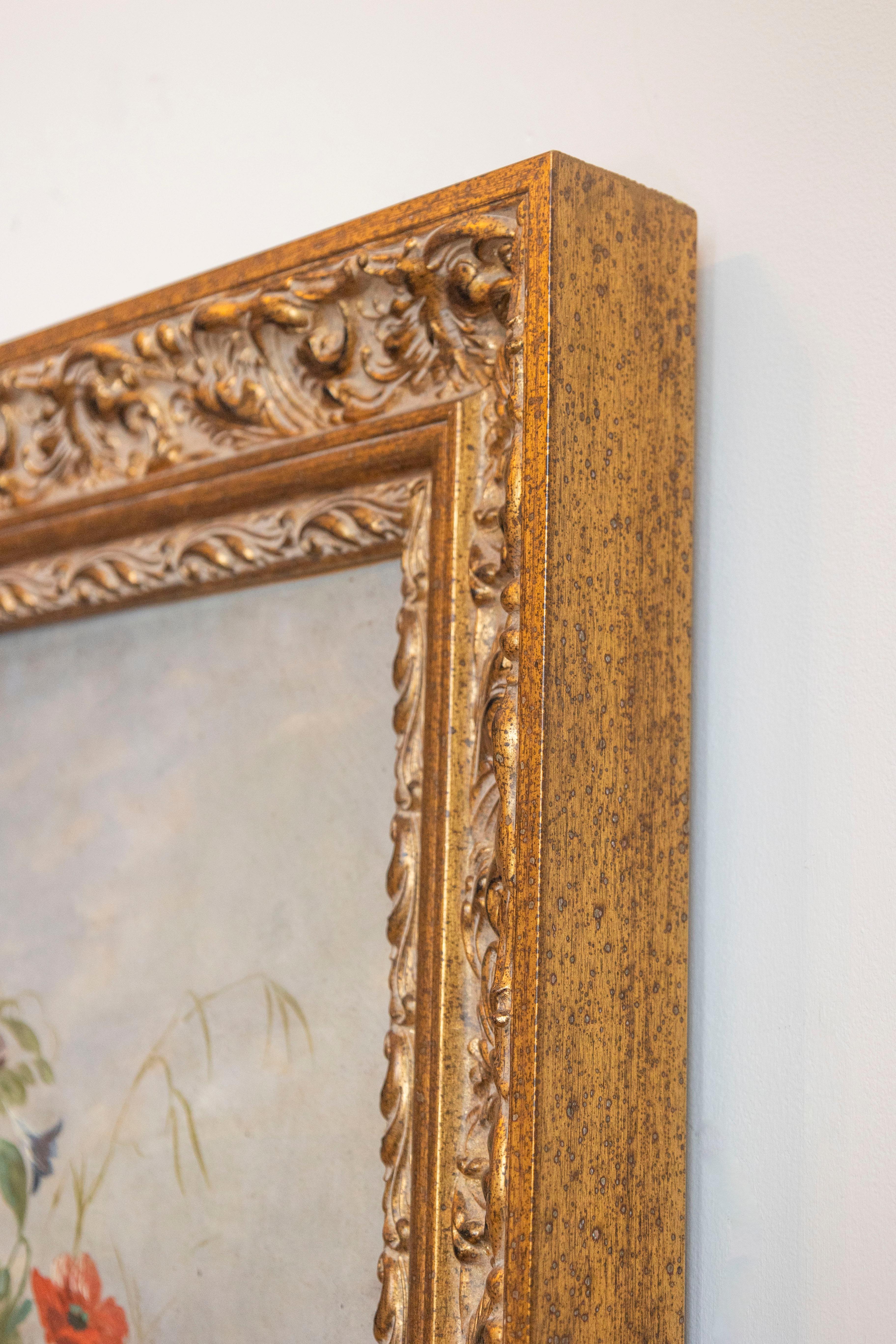 French 19th Century Oil on Canvas Floral Painting circa 1830 in Gilt Frame For Sale 2