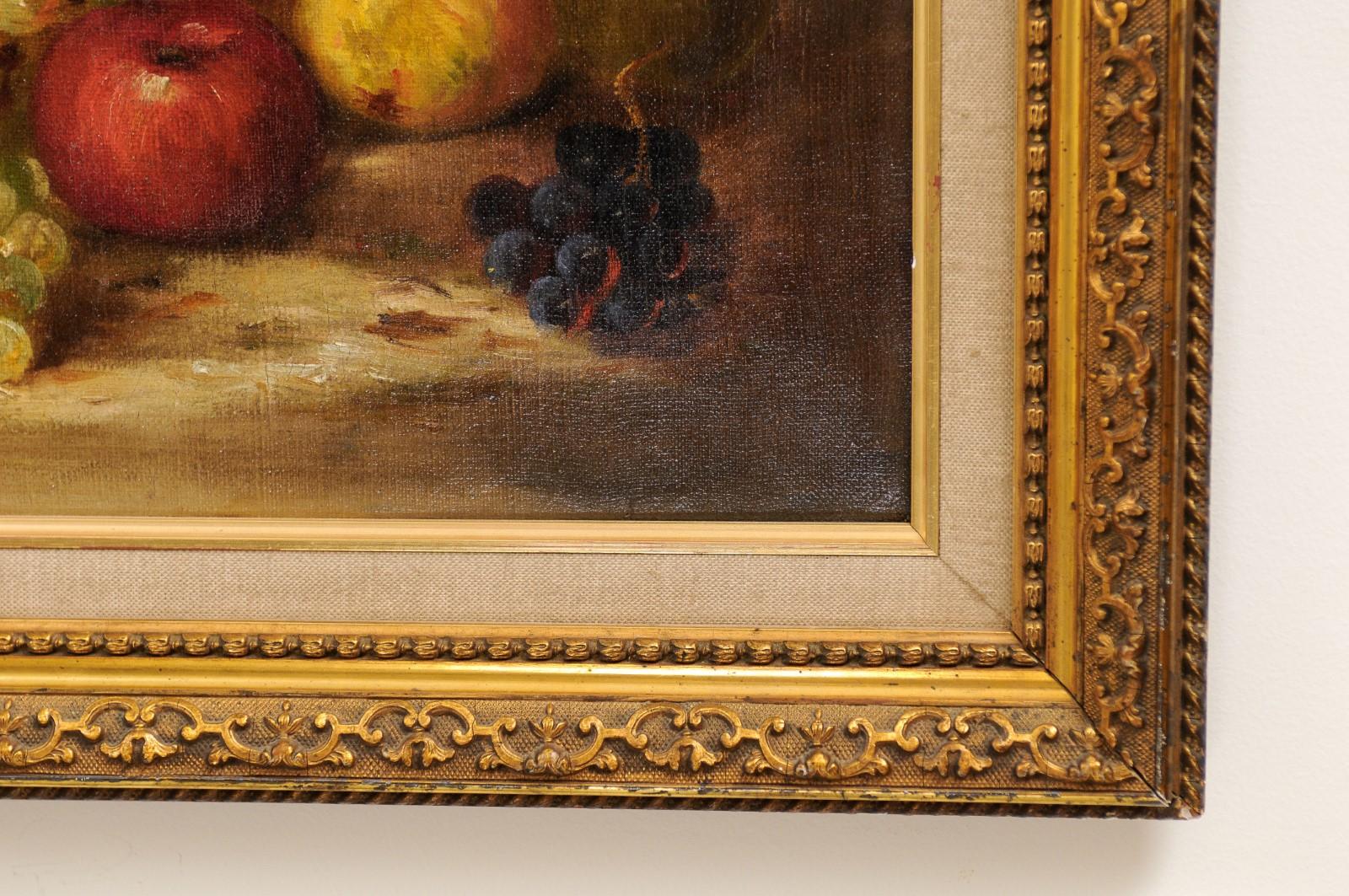French 19th Century Oil on Canvas Framed Still-Life Painting Depicting Fruits For Sale 4