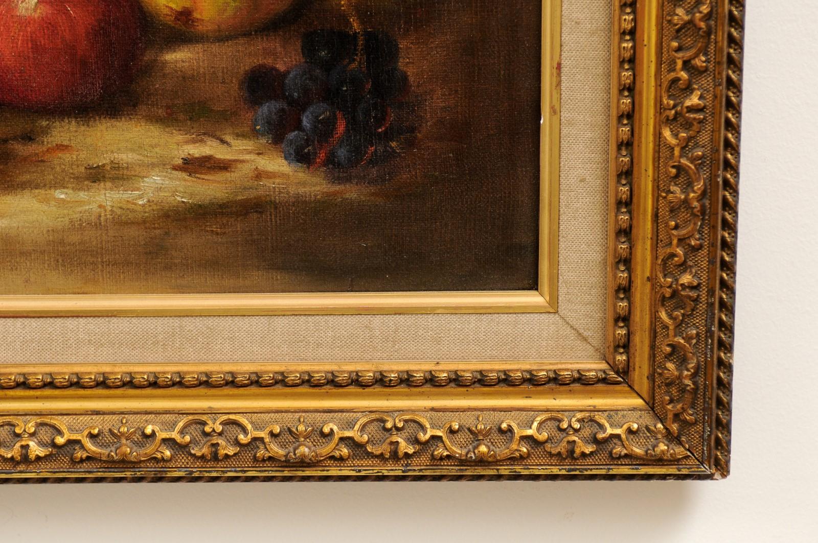 French 19th Century Oil on Canvas Framed Still-Life Painting Depicting Fruits For Sale 5