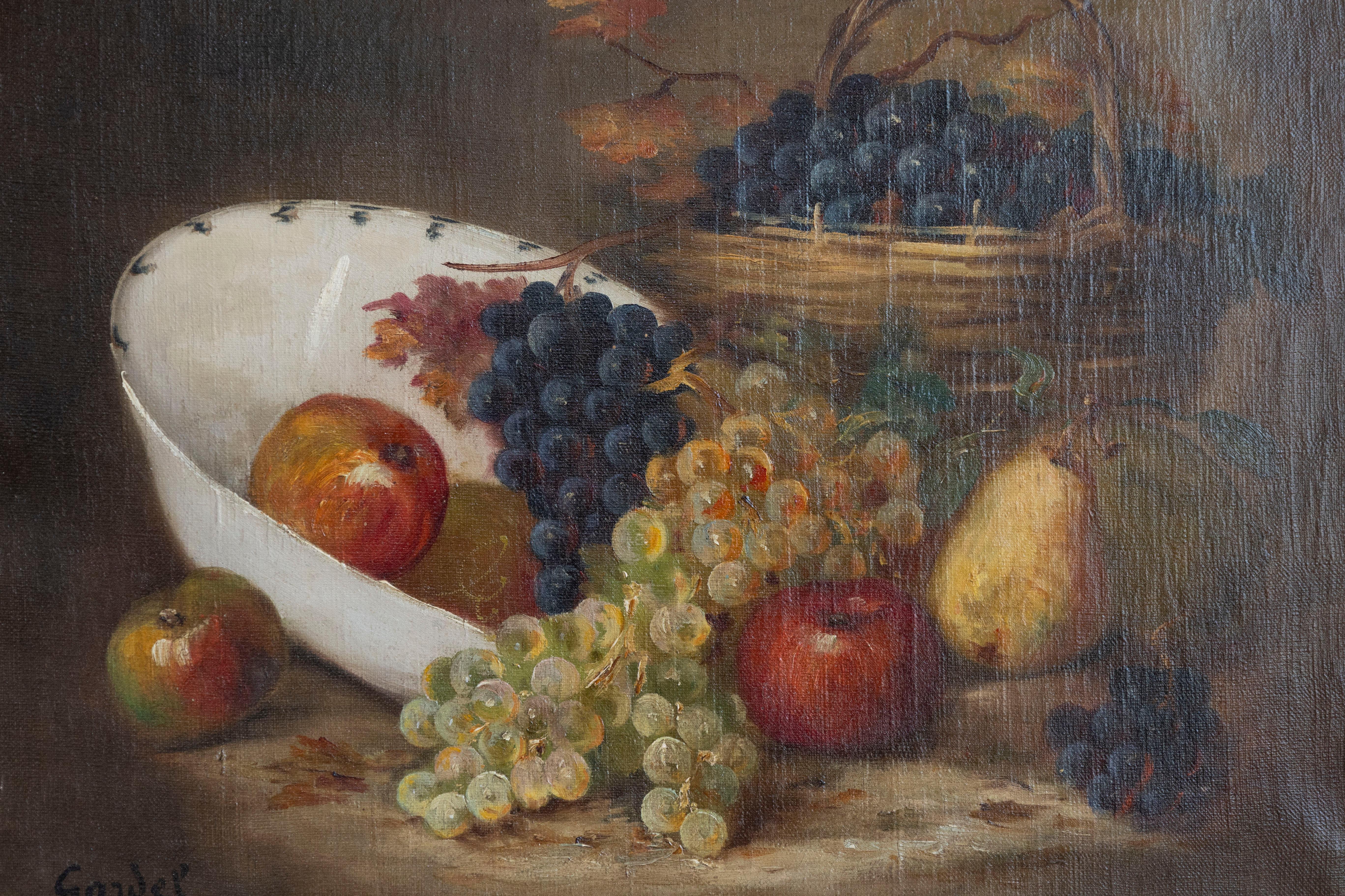 French 19th Century Oil on Canvas Framed Still-Life Painting Depicting Fruits In Good Condition For Sale In Atlanta, GA