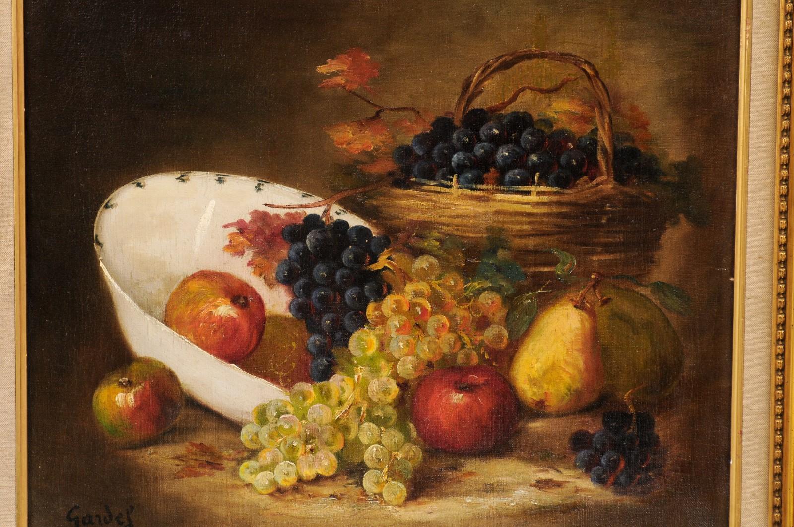French 19th Century Oil on Canvas Framed Still-Life Painting Depicting Fruits In Good Condition For Sale In Atlanta, GA