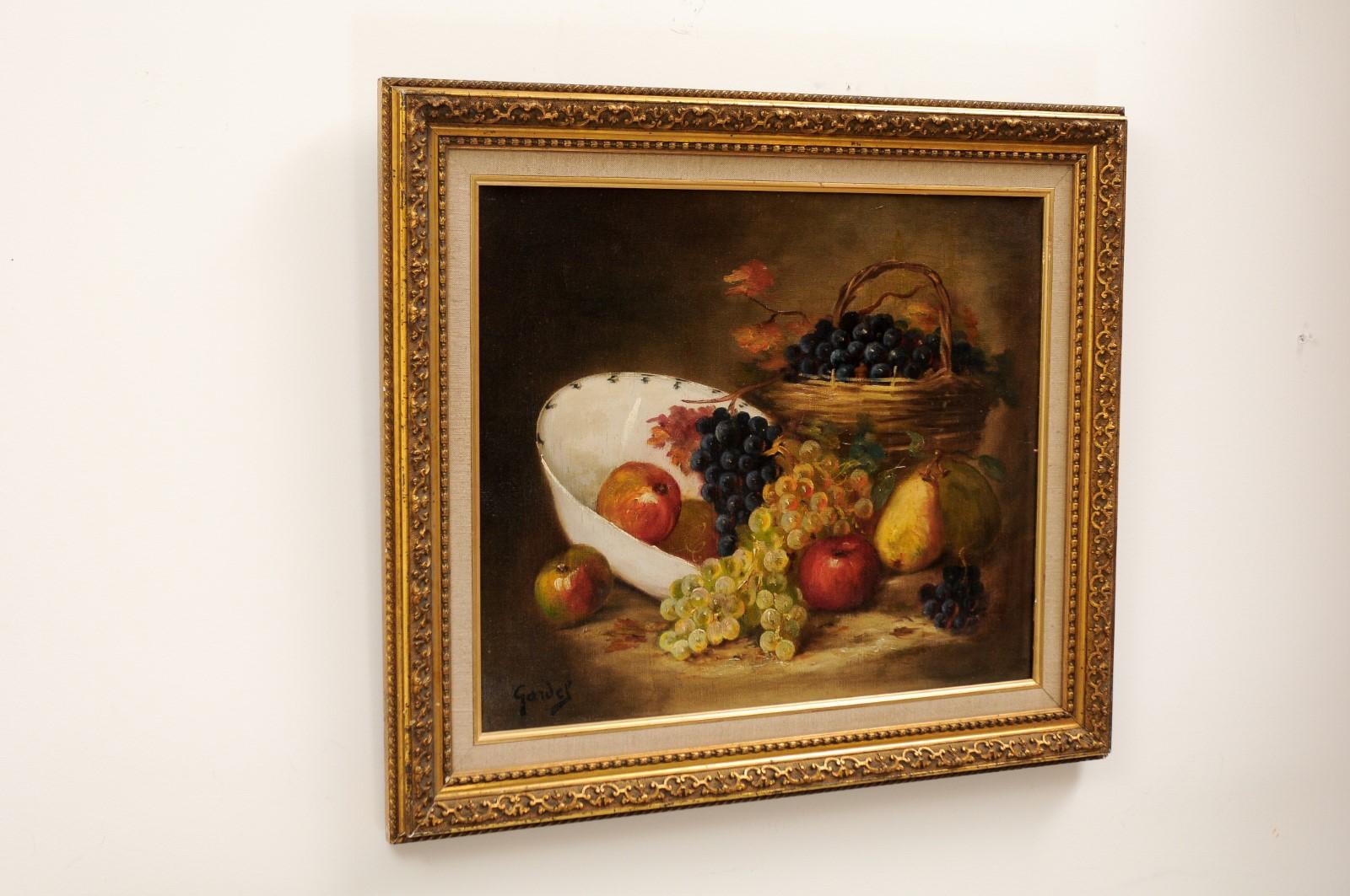 French 19th Century Oil on Canvas Framed Still-Life Painting Depicting Fruits For Sale 1