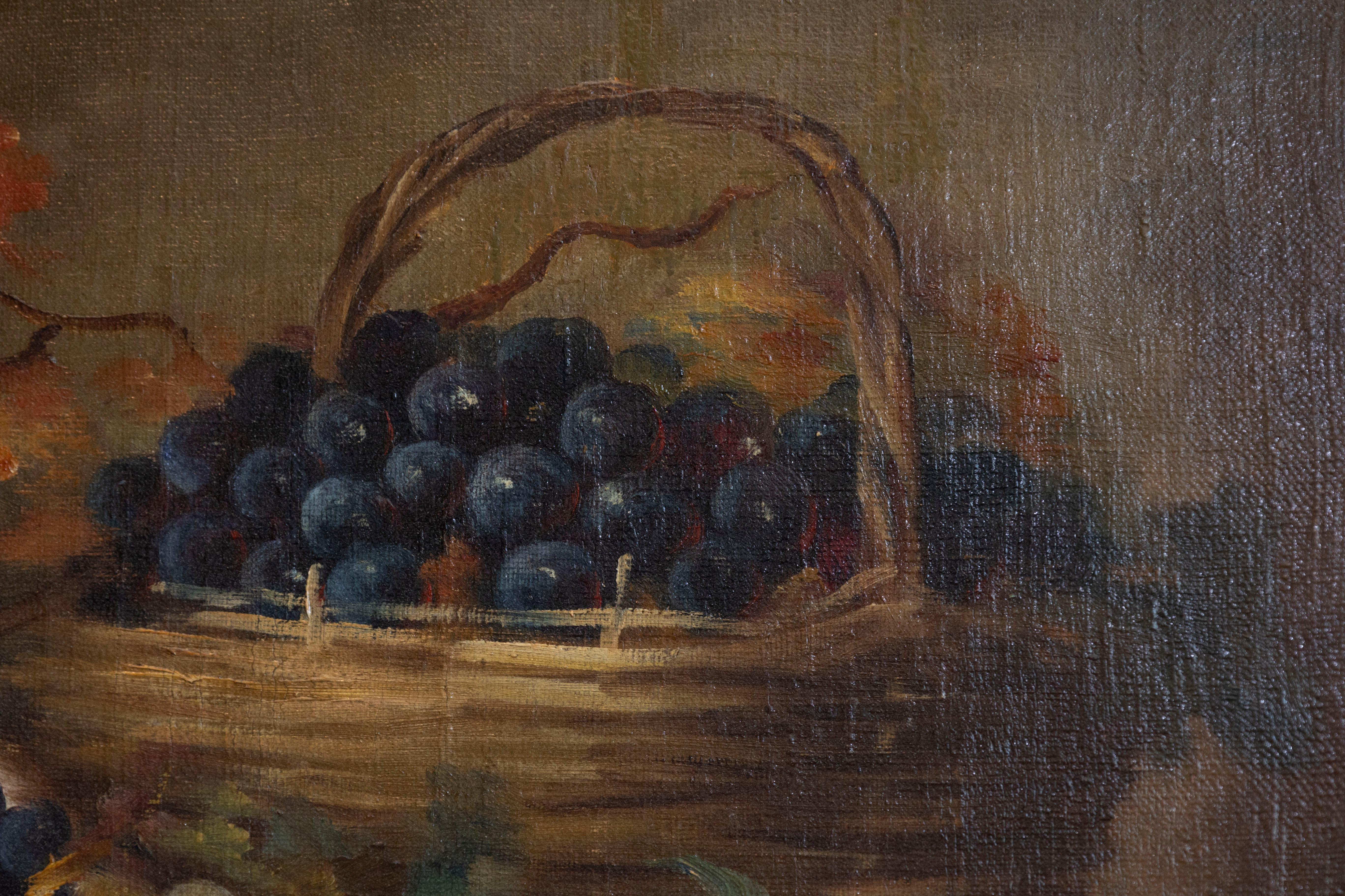 French 19th Century Oil on Canvas Framed Still-Life Painting Depicting Fruits For Sale 4