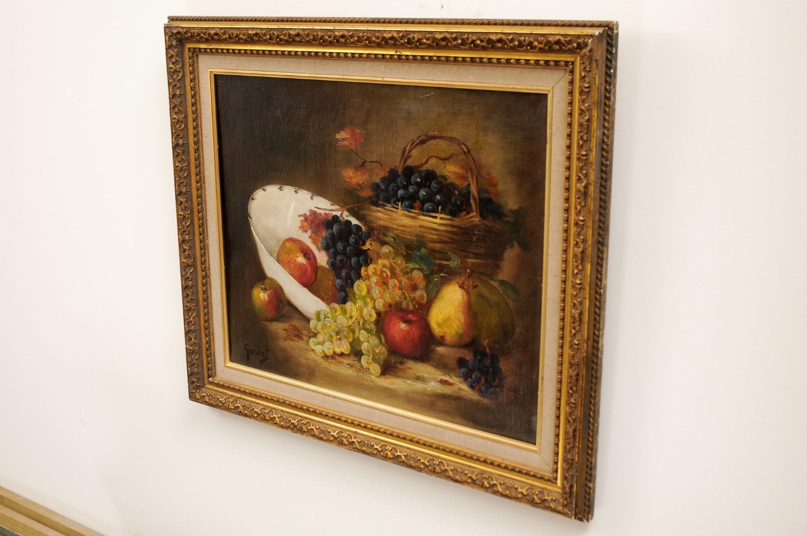 French 19th Century Oil on Canvas Framed Still-Life Painting Depicting Fruits For Sale 2